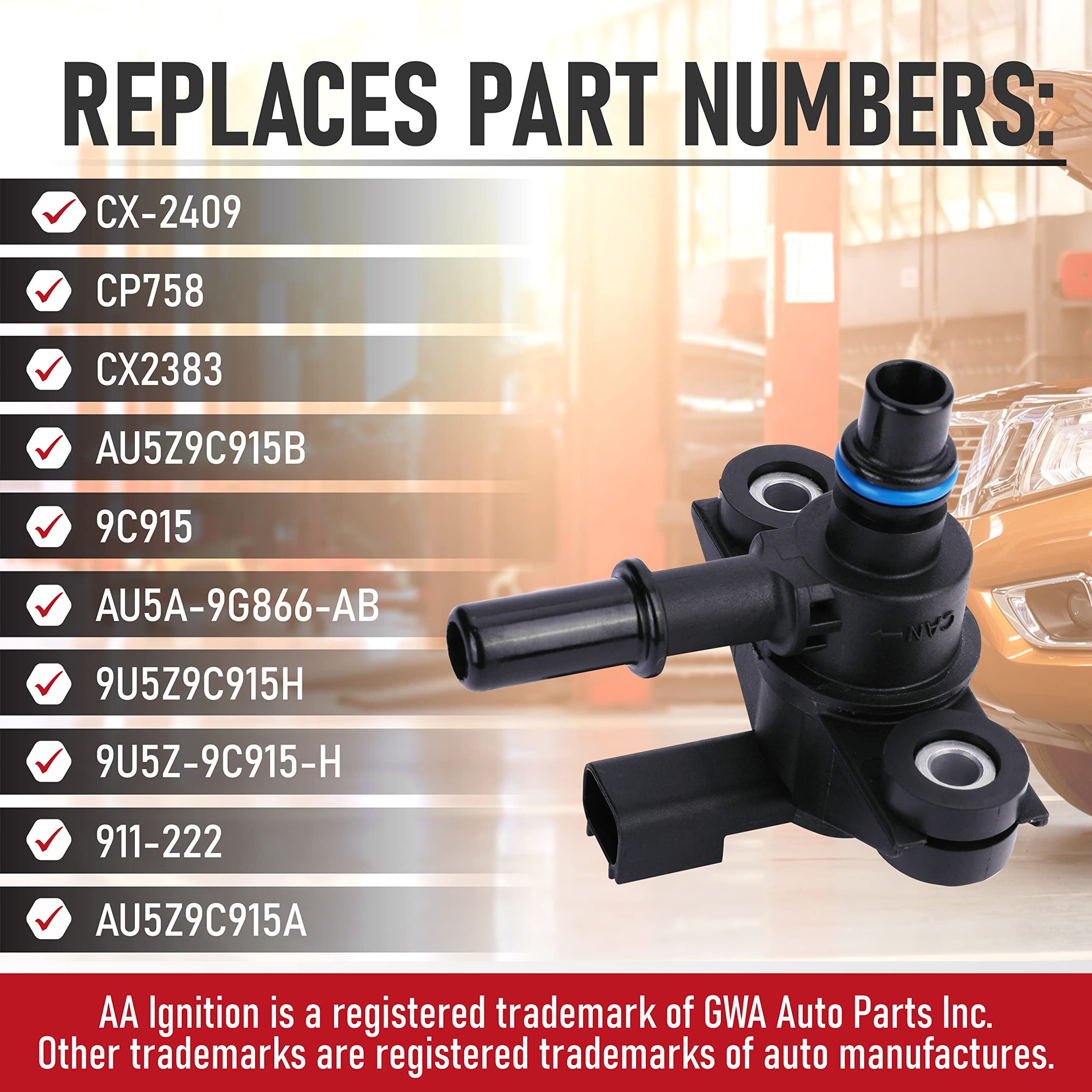 Vapor Canister Purge Valve - Replaces Cx-2409, Au5Z9C915B, Au5Z-9C915-B, 911-222 - Compatible With Ford, Mazda, Lincoln, Mercury - Edge, Explorer, Escape, F150, Focus, Fusion, Mustang, Taurus, Mkx