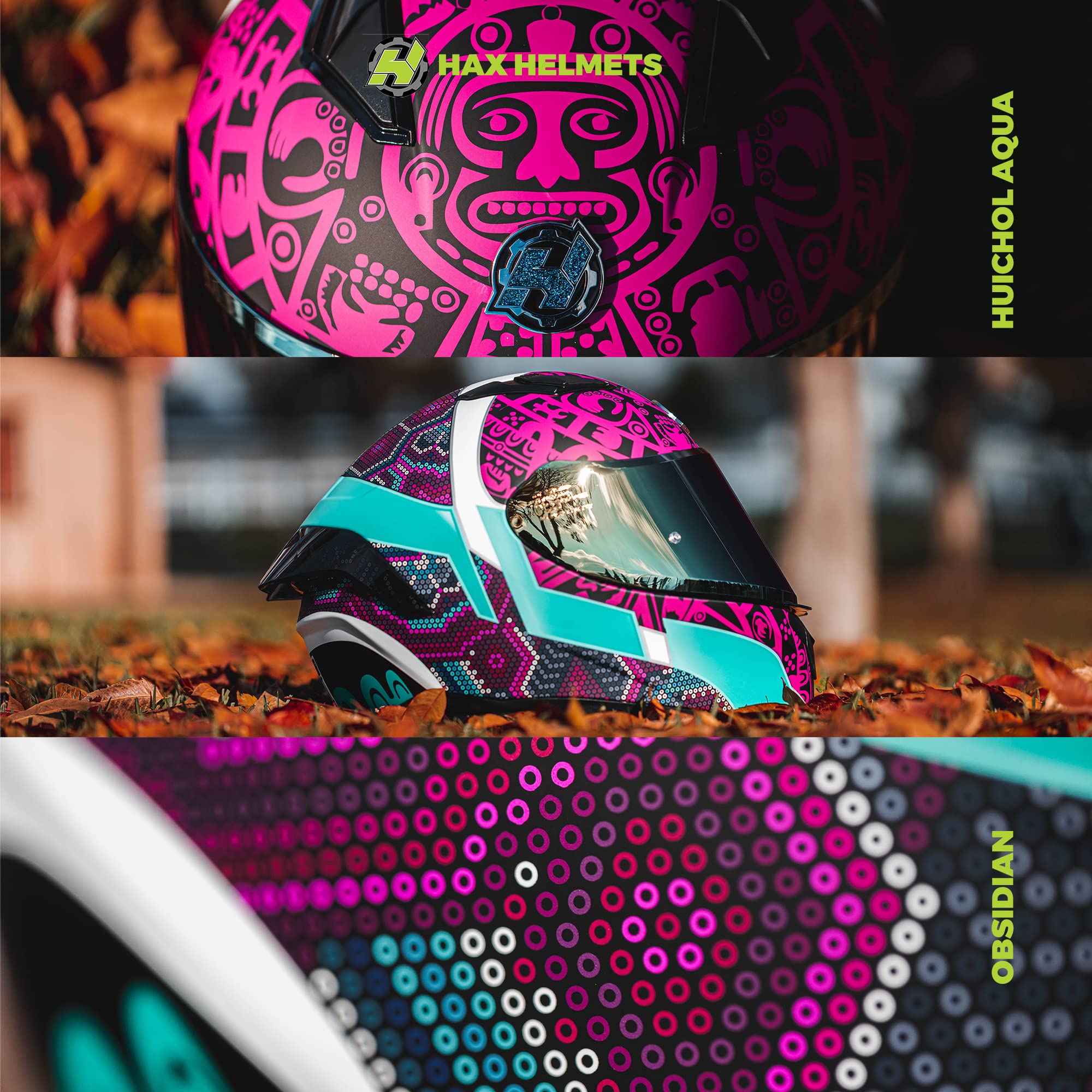 Hax Obsidian Full Face Dual Visor Adult Motorcycle Helmet For Motorbike Street Bike With Pinlock Ready Dot Approved Huichiol Aqu