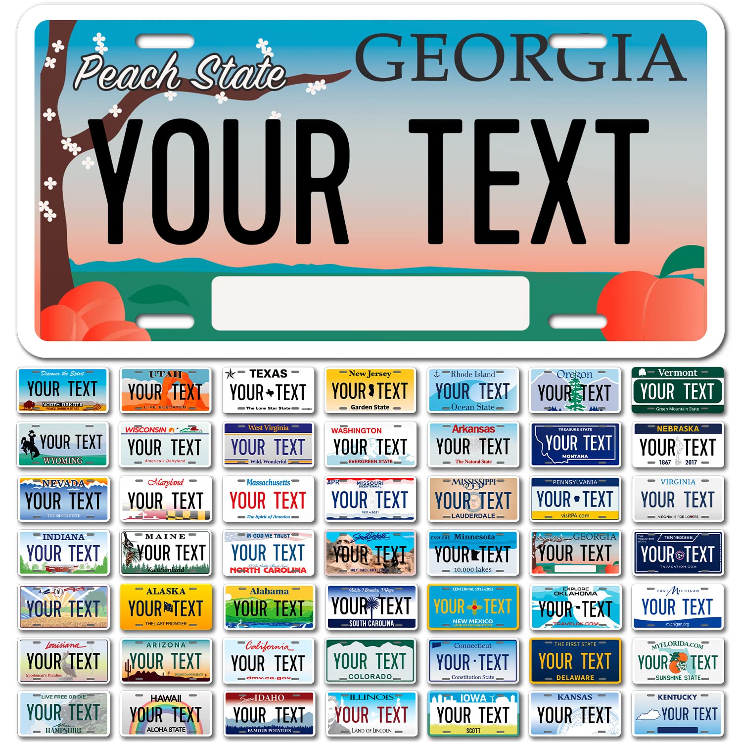 Custom Georgia License Plate, Personalized 50 States Fake License Plate For Front Of Car Sign 6X12 Inches, Rust Free .040 Aluminum, Fade Resistant, Made In Usa By Sigo Signs
