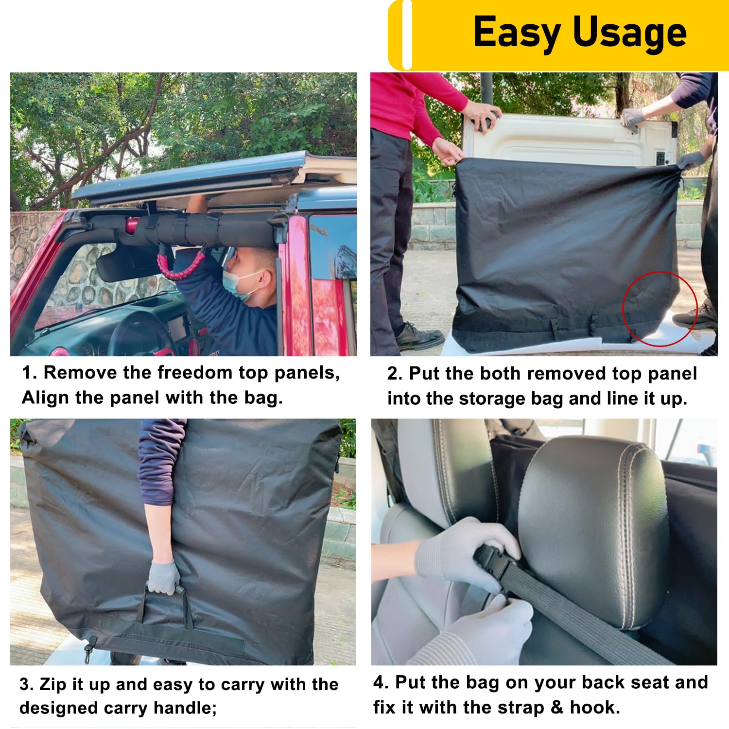 Camoo Freedom Panel Hard Top Storage Bag with Handle Compatible with 2007-2024 Jeep Wrangler JK JKU JL JLU Sports Sahara Freedom