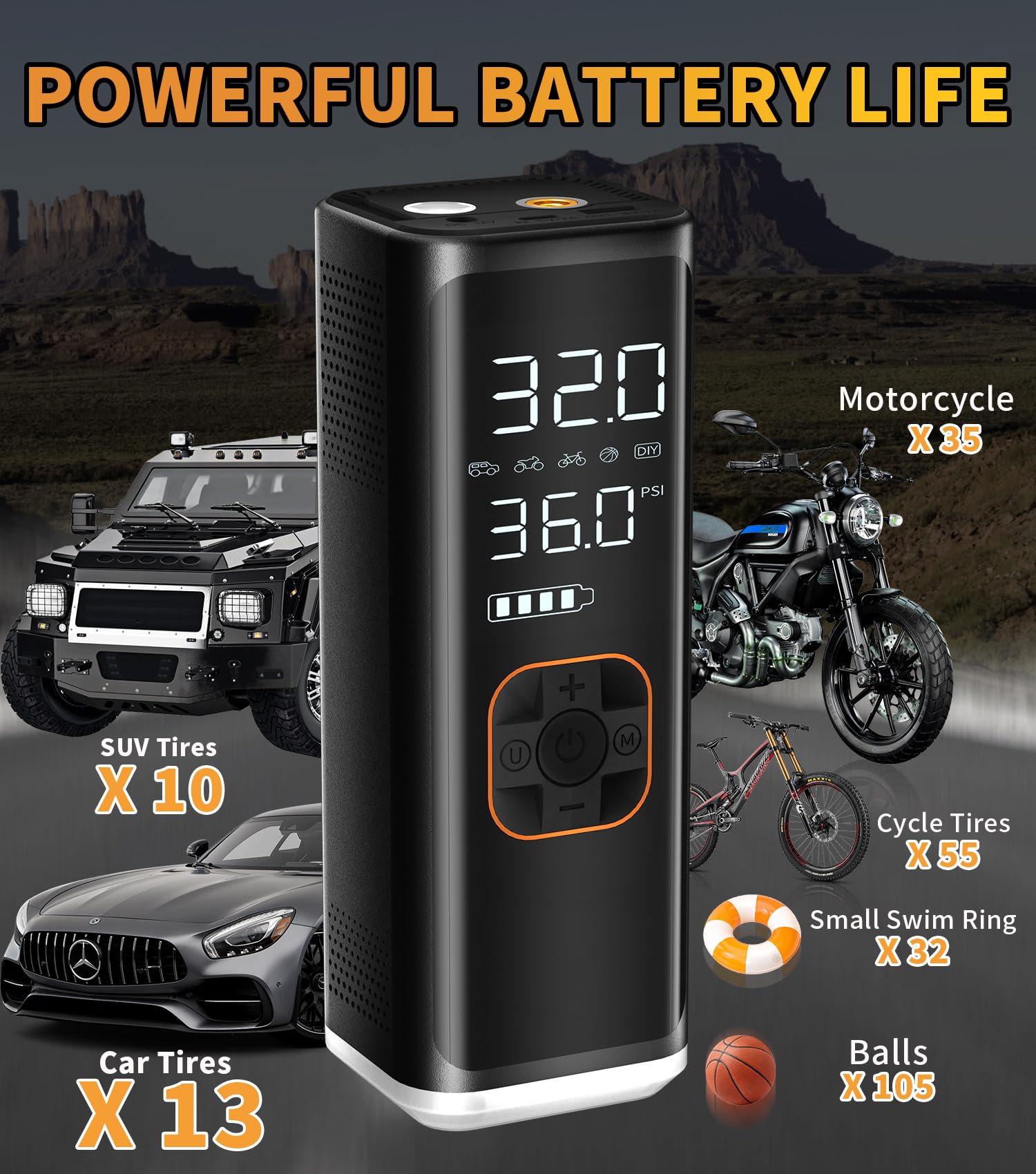 Car Tire Inflator Portable Air Compressor, 12V Dc Air Pump For Car Tires, 150Psi Portable Car Tire Inflator With Pressure Gauge/