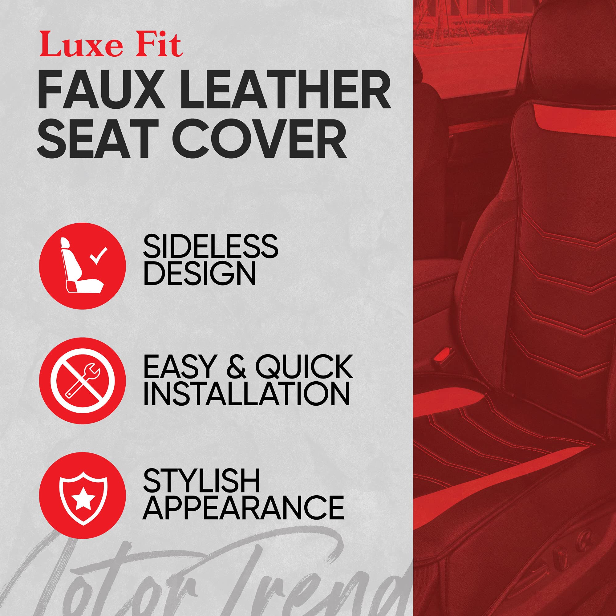Motor Trend Luxefit Gray Seat Cover For Cars Trucks Van Suv (1 Piece), Premium Faux Leather Car Seat Cover, Easy To Install Auto