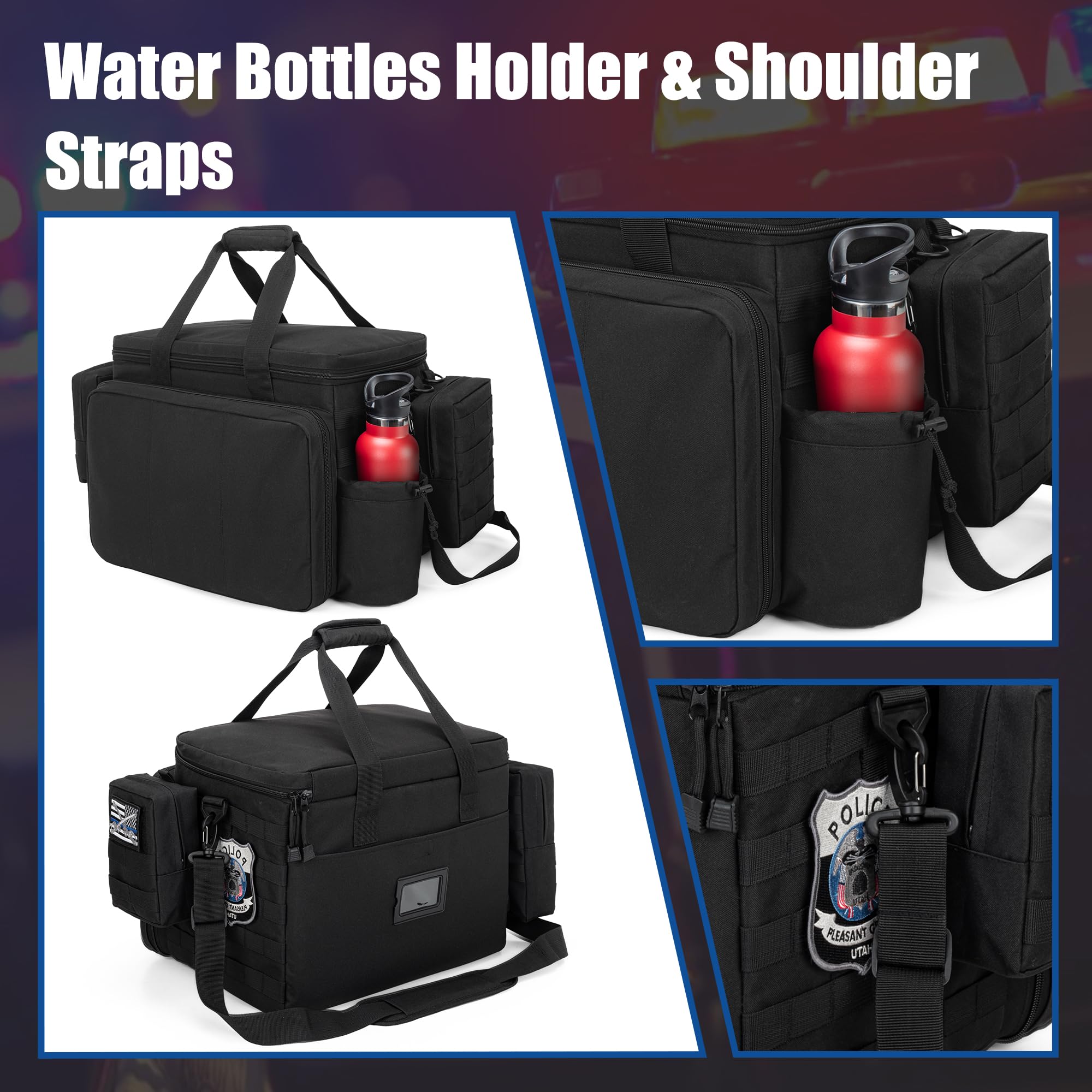 Trunab Patrol Bag, Police Gear Bag, Car Front Seat Organizer For Law Enforcement With Compartment For Up To 15.6” Laptop, Drinks Holder, Molle Compatible, Fits Vehicle Passenger Seat