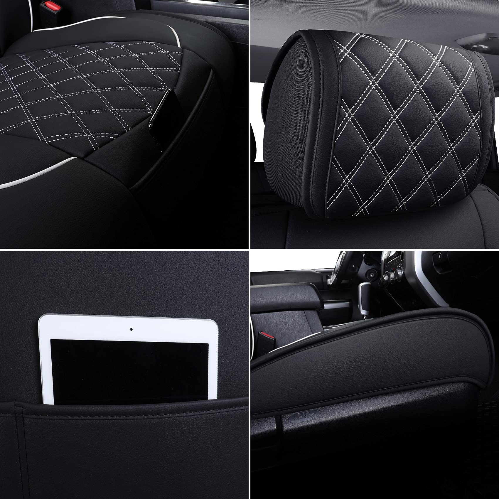 Yiertai Seat Covers For Toyota Tundra Truck Custom Fit 2008-2023 2024 2025 Crewmax Double Cab Crew Cab Waterproof Leather Airbag Compatible(2 Pcs Front Only/Black-White)