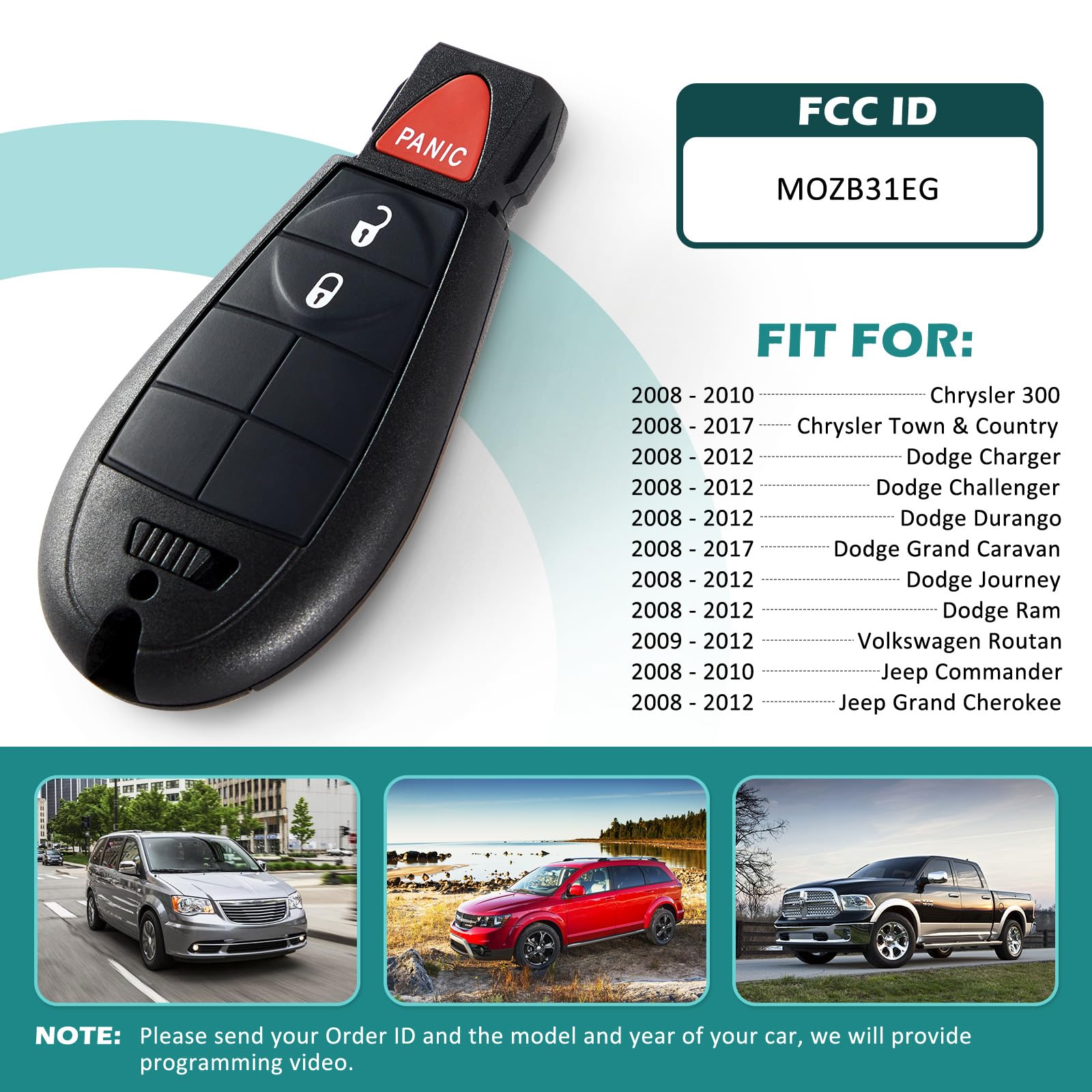 Key Fob For 2009-2012 Dodge Ram 1500 2500 3500, Fits For Dodge Journey Challenger Grand Caravan Key Fob Shell, Jeep Grand Cherok