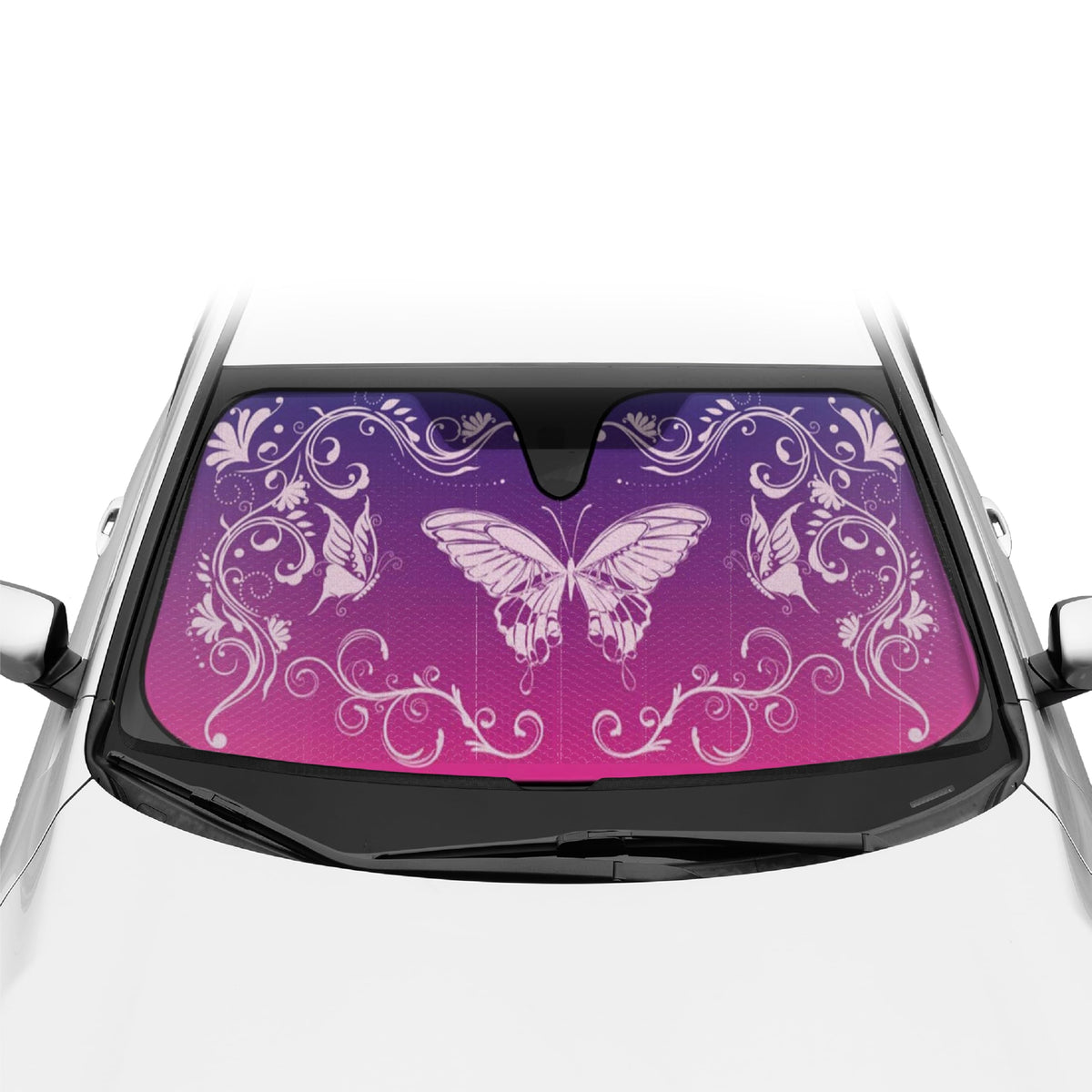 BDK Pink Butterfly Front Windshield Sunshade Accordion Folding Style Auto Shade for Cars Trucks SUVs Vans Blocks UV Rays Sun Vis