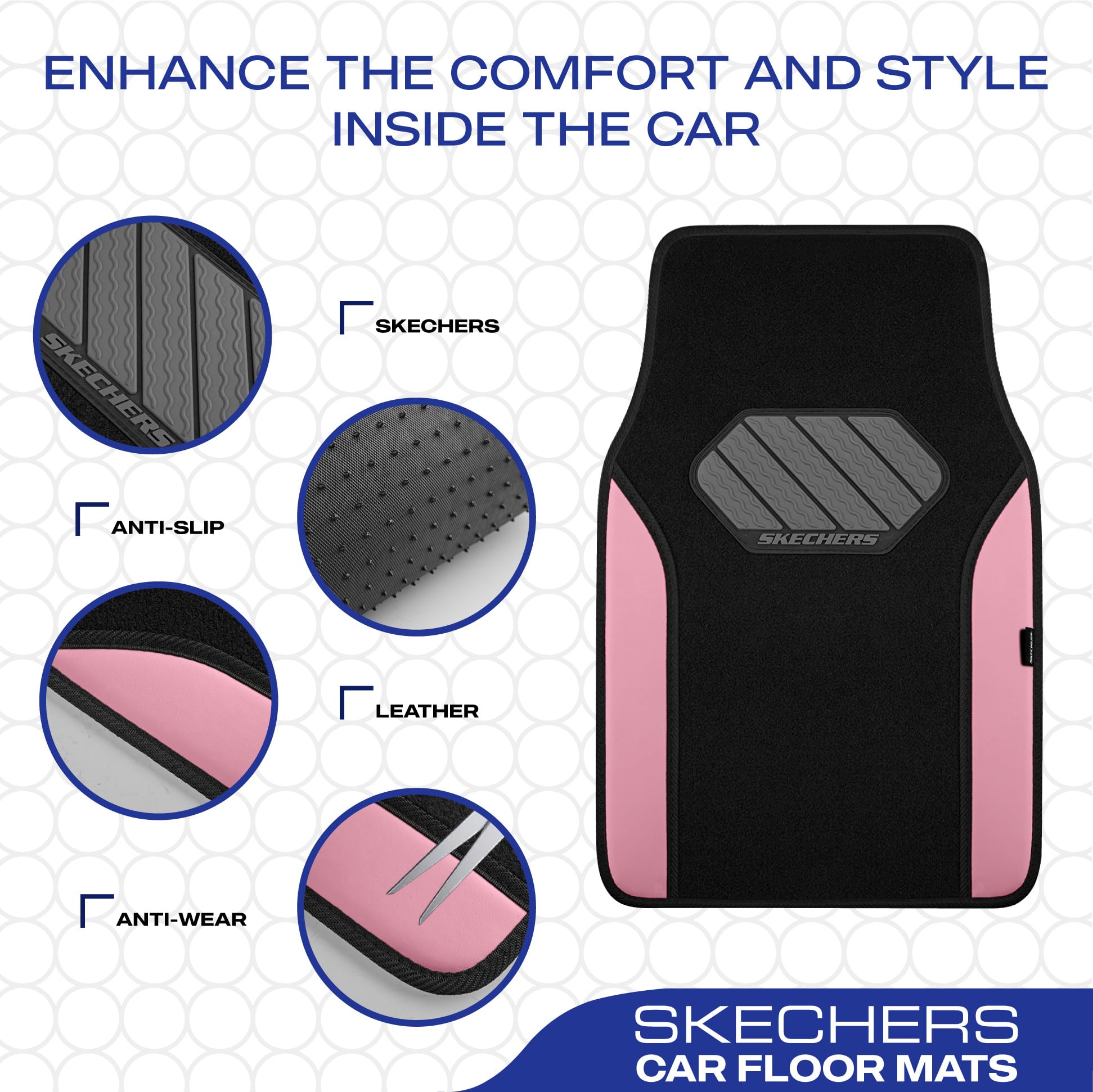 Skechers Car Floor Mats,Waterproof Universal Fit Faux Leather Car Mats,Floor Mats for Cars with Anti-Slip Heel Pad,Fit for SUVs,