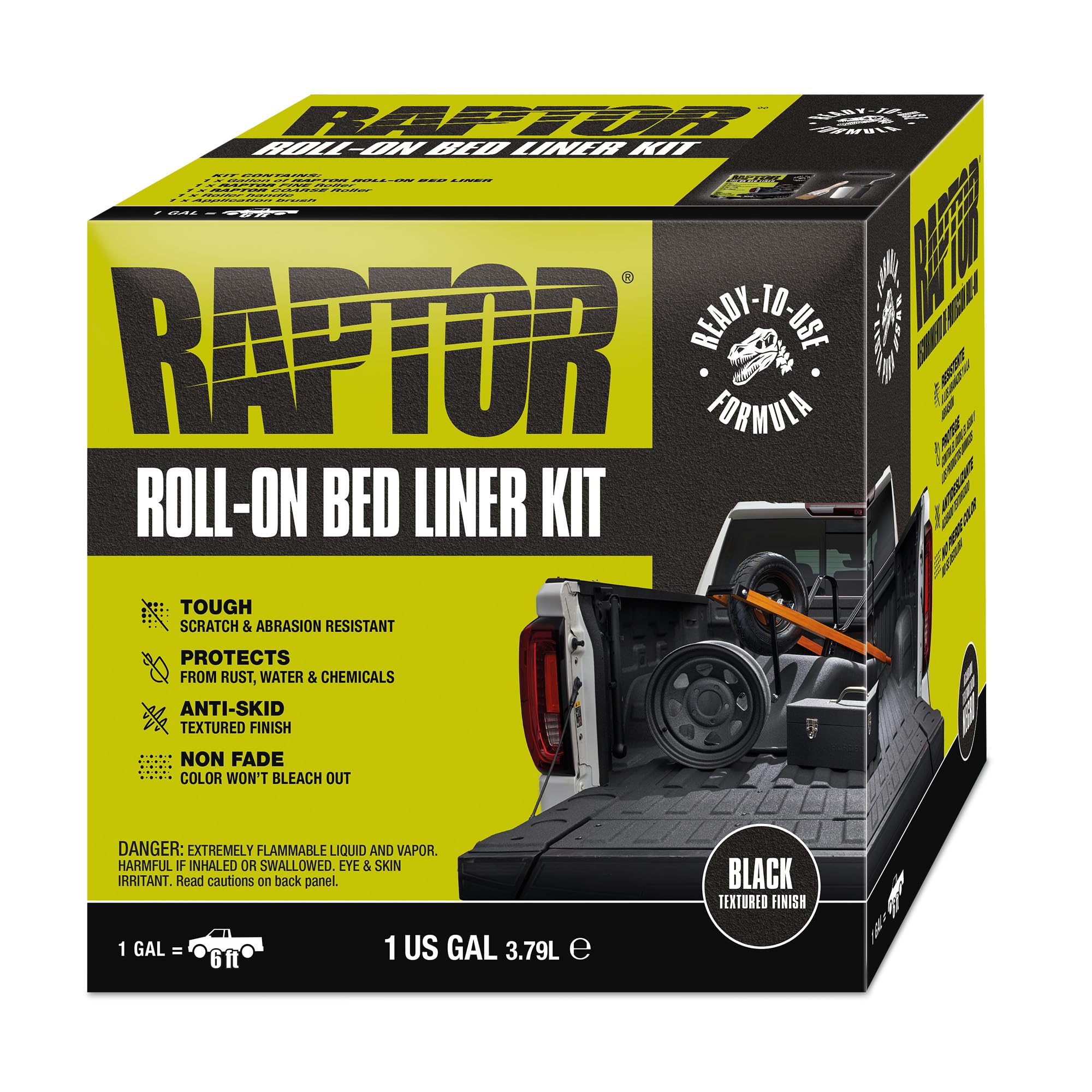 Raptor Roll-On Bed Liner Kit, Truck Bed Liners, Long-Lasting Protection, Black, 1 Gallon