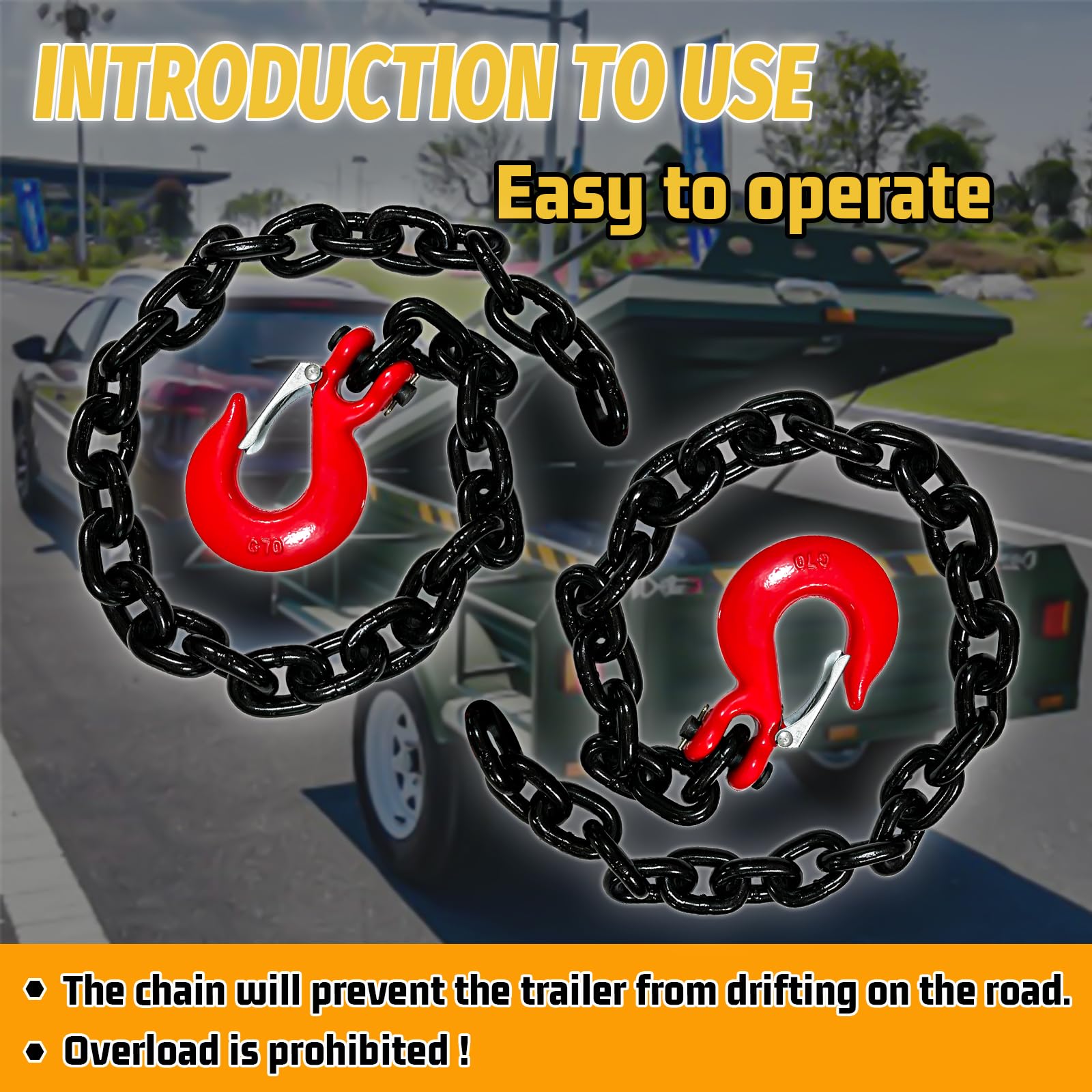 Senkeyfe 3/8'' Trailer Safety Chains G80 Tow Chains With G70 Clevis Safety Hooks|7100 Lbs Safety Working Load 27000 Lbs Break St