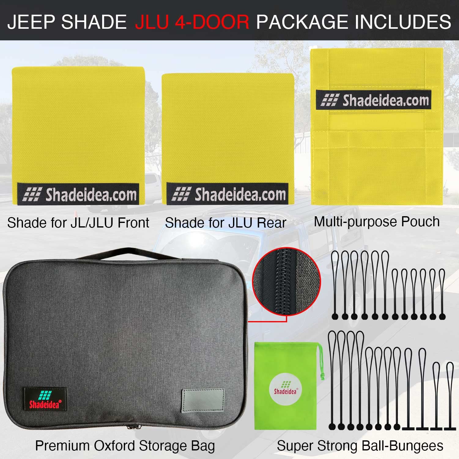 Shadeidea Sun Shade Top For Jeep Wrangler Jl Unlimited (2018-2023) 4 Door Front And Rear 2 Piece-Yellow Mesh Screen Sunshade Jlu