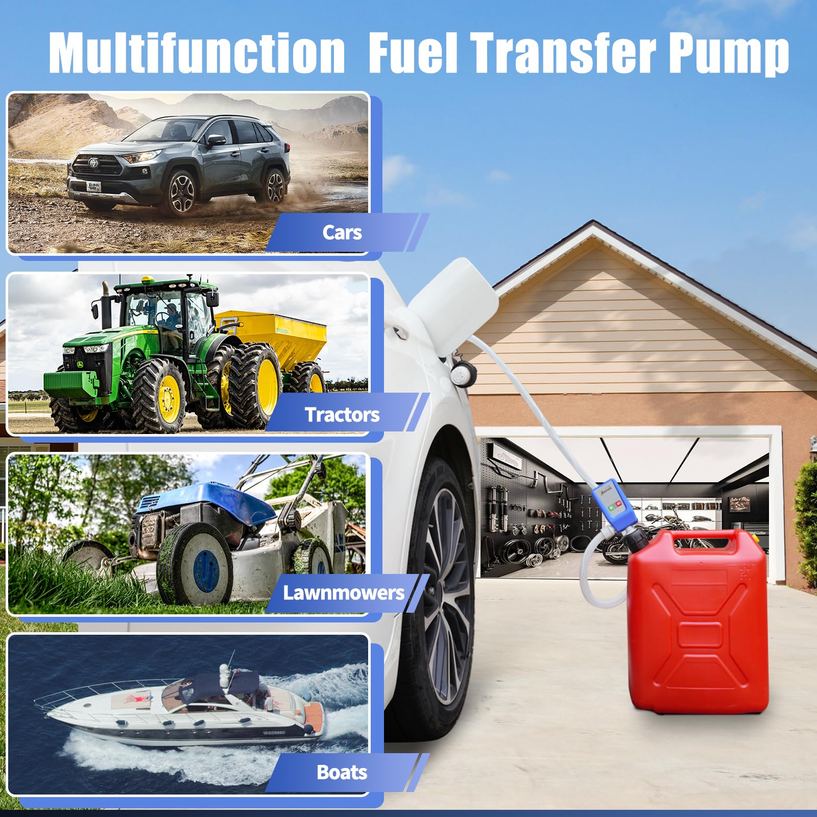 Nitigo Fuel Transfer Pump ATFP001 - Auto-Stop Sensor, 51" Hose, Portable Liquid Pump for Gasoline & Diesel, Blue