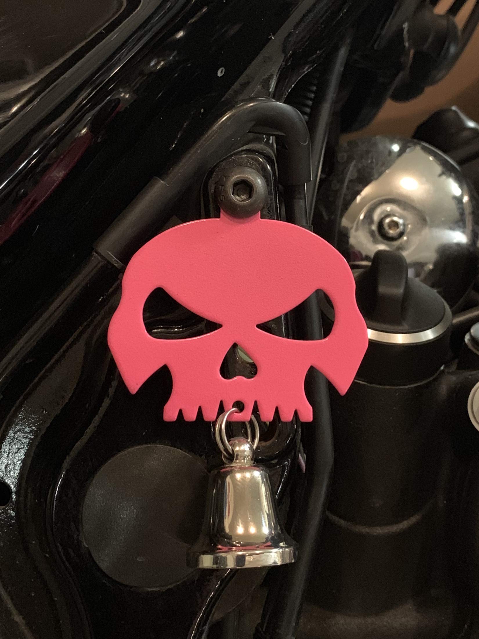 Kustom Cycle Parts Universal Pink Skull Bell Hanger - Bolt and Ring Included. Fits all Harley Davidson Motorcycles & More! Proud