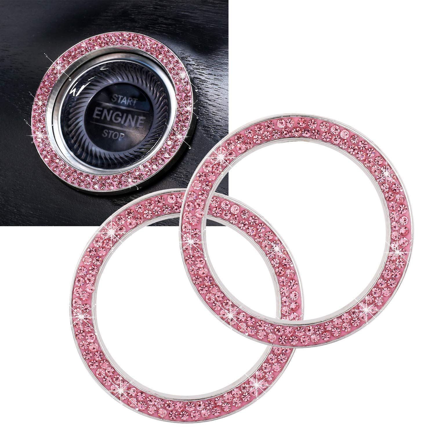 Tobequeen Crystal Rhinestone Ring For Car Bling Ring Decal For Vehicle 2Pcs Auto Engine Start Stop Decoration For Women Girl,Int
