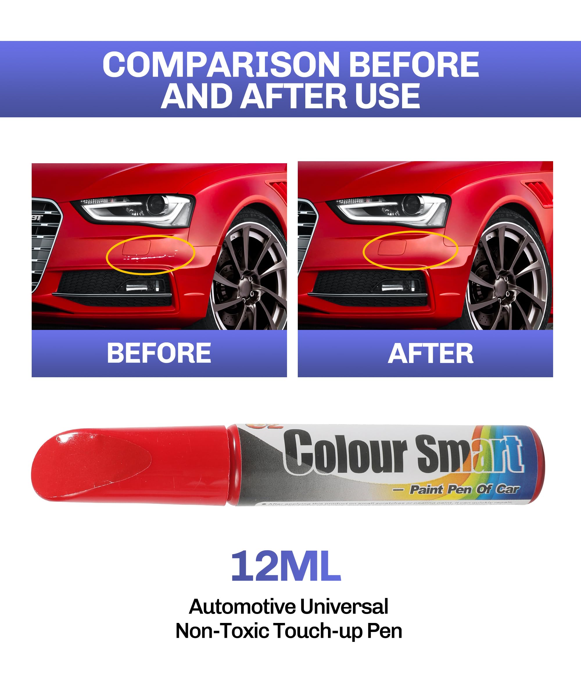 Bylikeho Car Scratch Repair Pen - Deep Scratch Remover, Touch-up Paint for Vehicles (Red)