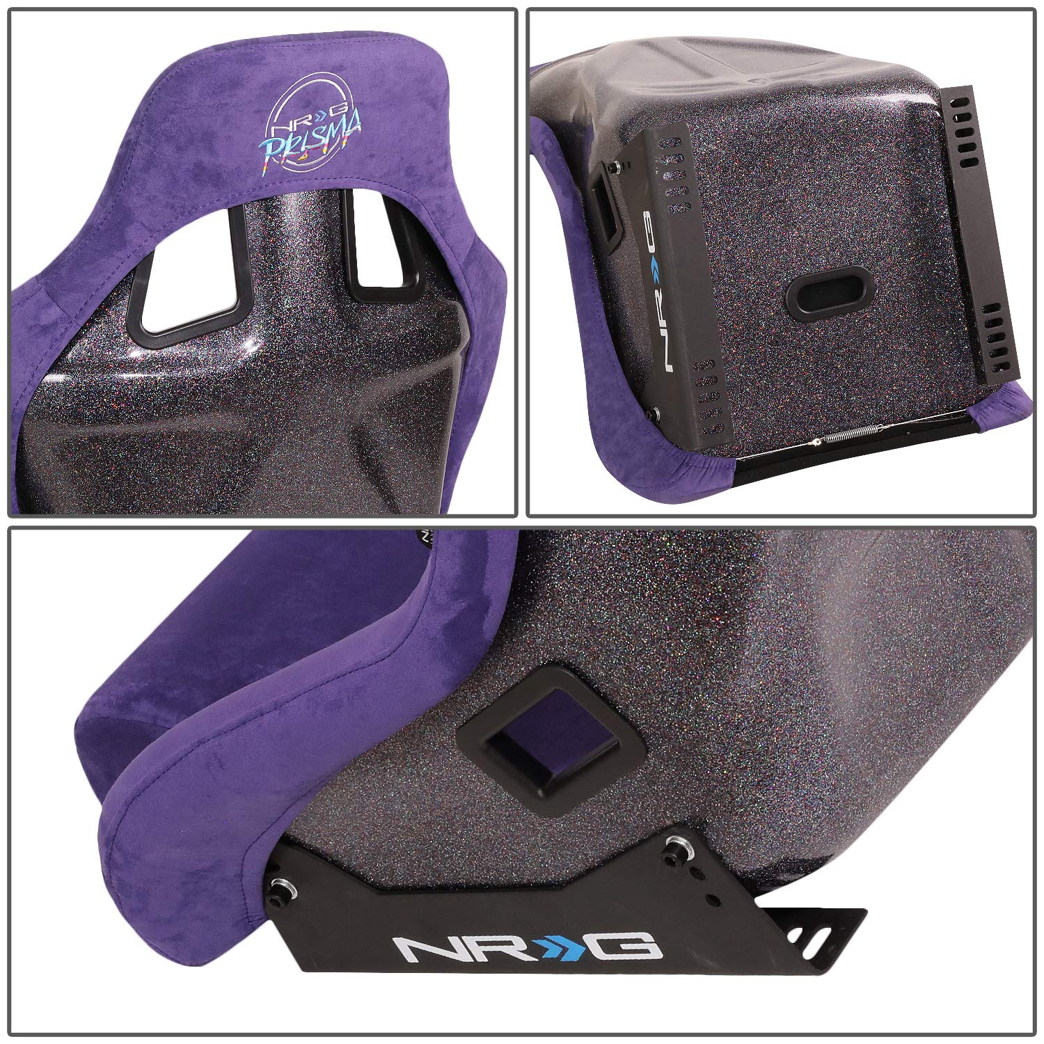Nrg Innovations Nrg-Frp-302Pp-Prisma Universal Fixed Back Bucket Racing Seat For 6-Point Harnesses, Size L, Purple/Black/Gold Fl