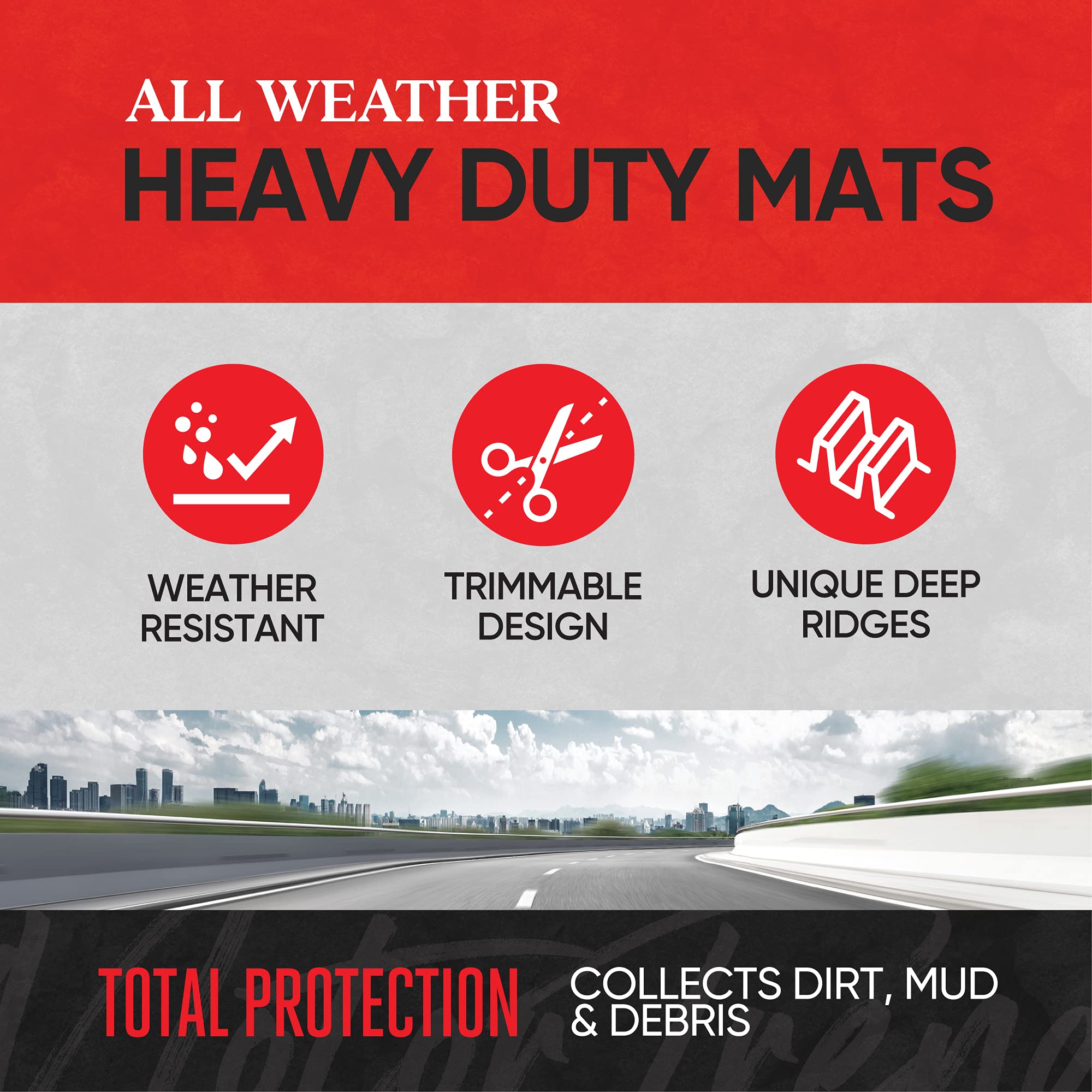 Motor Trend FlexTough Advanced Beige Rubber Car Floor Mats - Heavy Duty Trim to Fit All Weather Floor Mats for Cars Truck SUV -