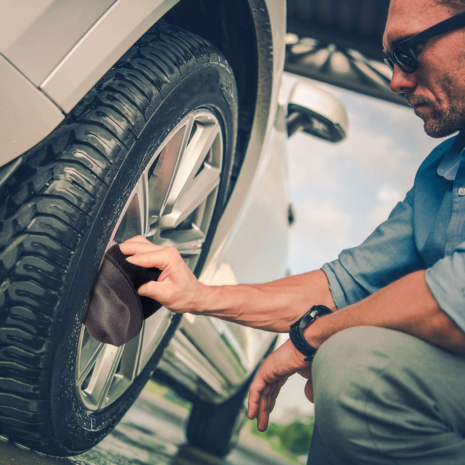 BBTO 3 Pieces Tire Shine Applicator Tire Dressing Applicator Pads Sponge Dressing Foam Gel Wet Car Detailing Reusable Cleaning S