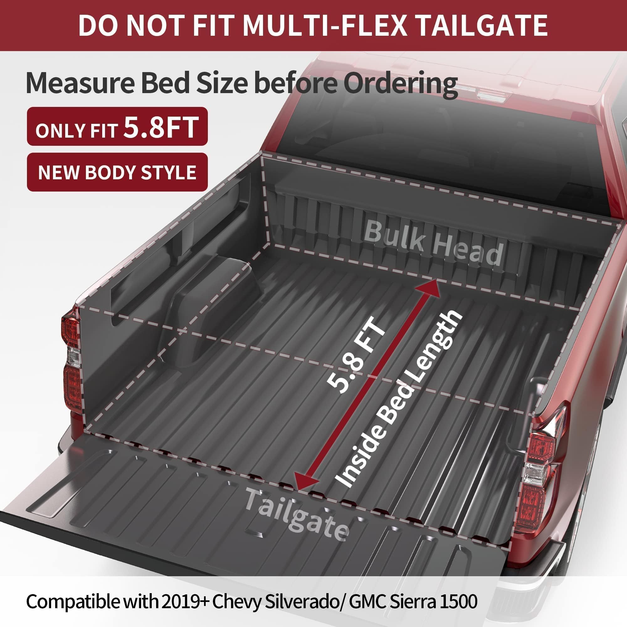 oEdRo Soft Roll Up Truck Bed Tonneau Cover Compatible with 2019-2025 Chevy Silverado 1500 / GMC Sierra 1500 New Body Style, 5.8f