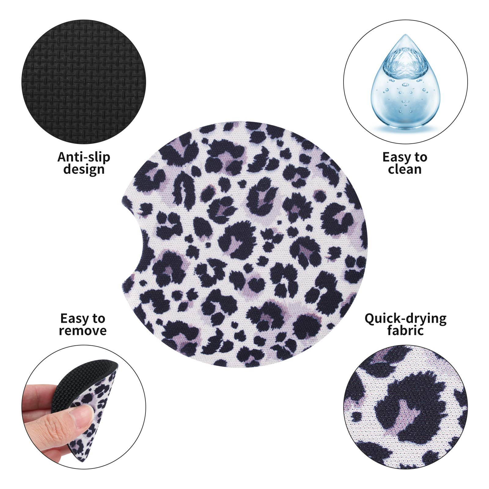 Tifanso Car Cup Holder Coaster, 2 Pack Car Coasters For Cup Holders, Cup Drink Holder Coasters For Car, Cute Car Accessories For Women And Girl (Snow Leopard)