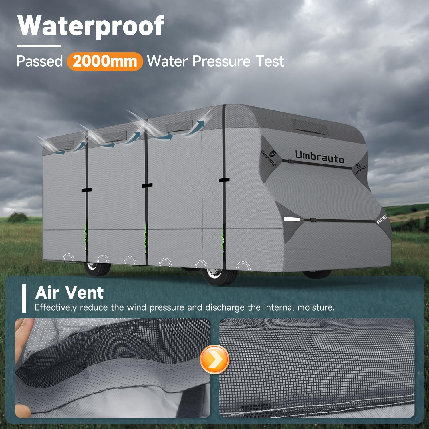 Umbrauto Rv Cover Class C Upgraded 7 Layers Anti-Uv Top Panel Motorhome Cover Windproof Camper Cover For 23' To 26' Motorhome Wi