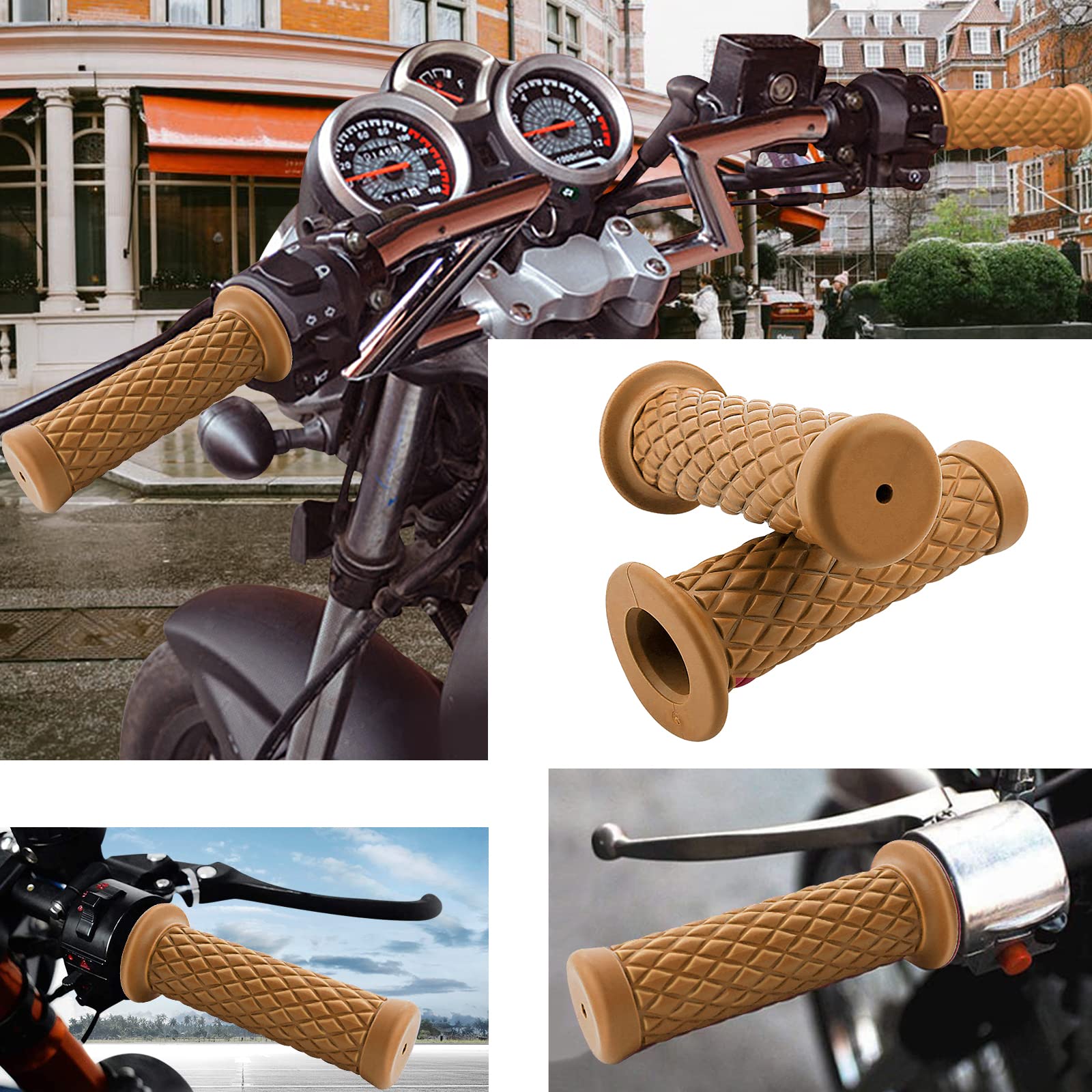 Motorcycle Retro Comfortable Hand Handlebar 7/8 Inch 22 Mm 1 Inch 24 Mm Non Slip Rubber Handle Grips Compatible With Kawasaki (Yellow)