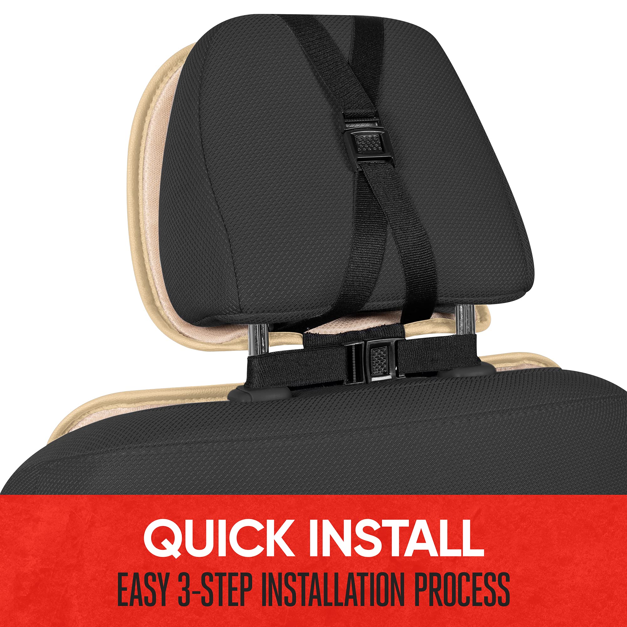 Motor Trend Luxefit Solid Beige Seat Covers For Cars Trucks Van Suv (2 Pack), Premium Faux Leather Car Seat Covers, Easy To Inst