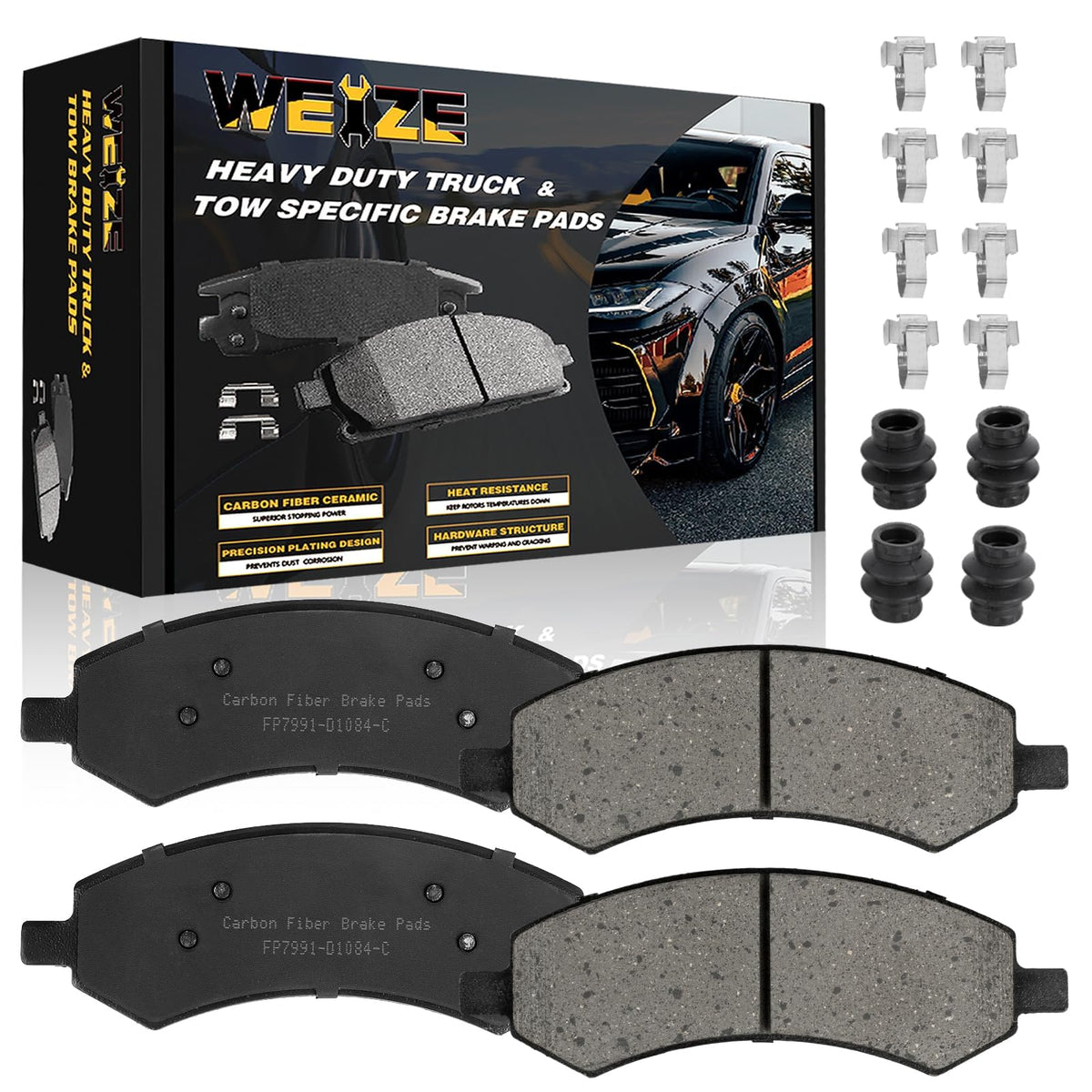 Weize Front Carbon Fiber Ceramic Brake Pads, Fits For Dodge Ram 1500 Pickup Durango Dakota Chrysler Aspen Mitsubishi Raider, Tru