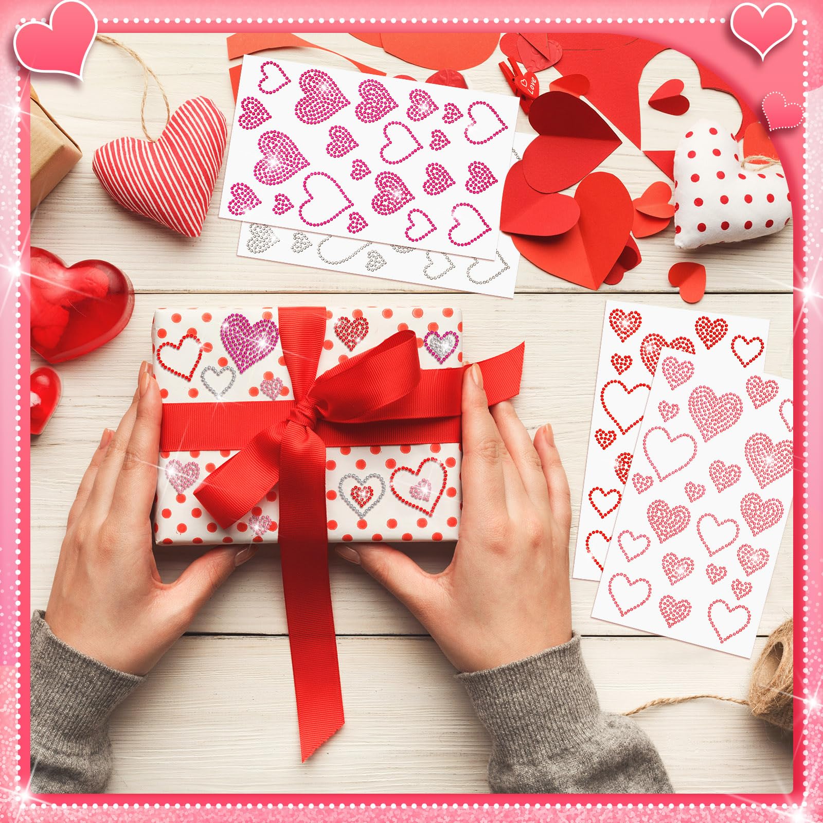 Epakh 84 Pcs Heart Rhinestone Stickers Glitter Bling Heart Crystal Self Adhesive Sticker For Holiday Decal Decor Handicrafts Win