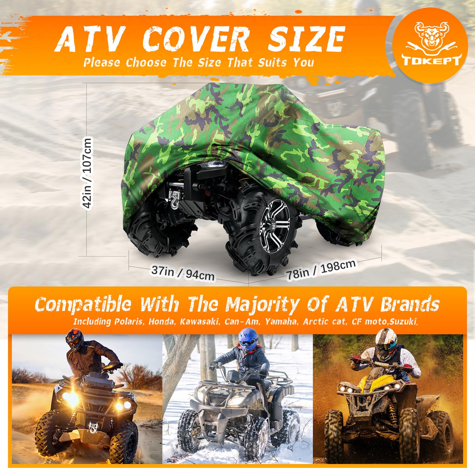 ATV Cover Waterproof Heavy Duty 4 Wheeler Cover Quad Cover All Season Weather Proof Outdoor UV Protection for Polaris Yamaha Suz