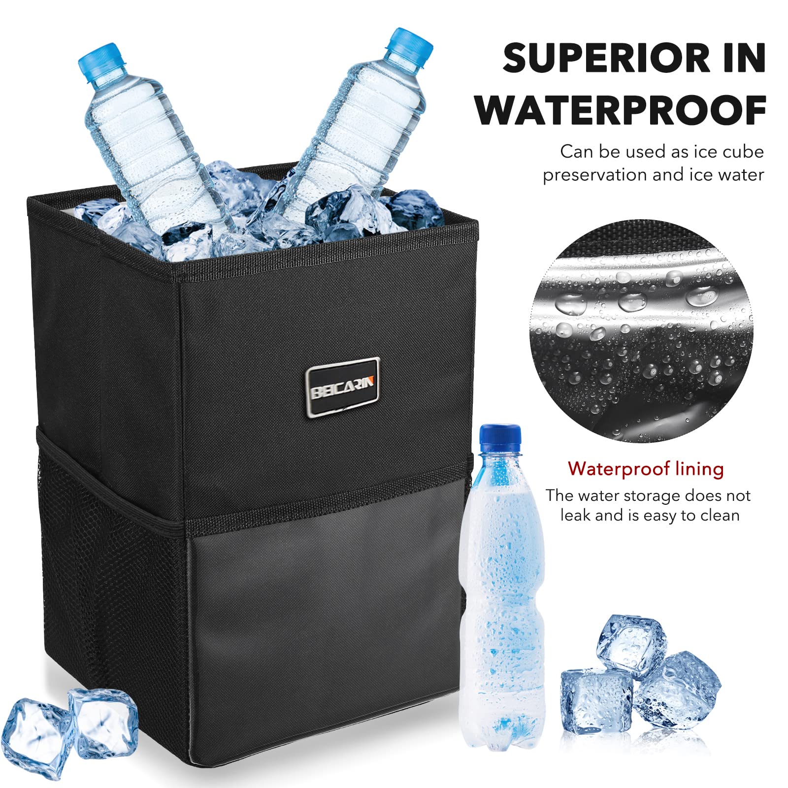 Car Trash Can With Lid - Car Trash Bag Hanging With Storage Pockets Collapsible And Portable Car Garbage Bin, Leak-Proof Car Org