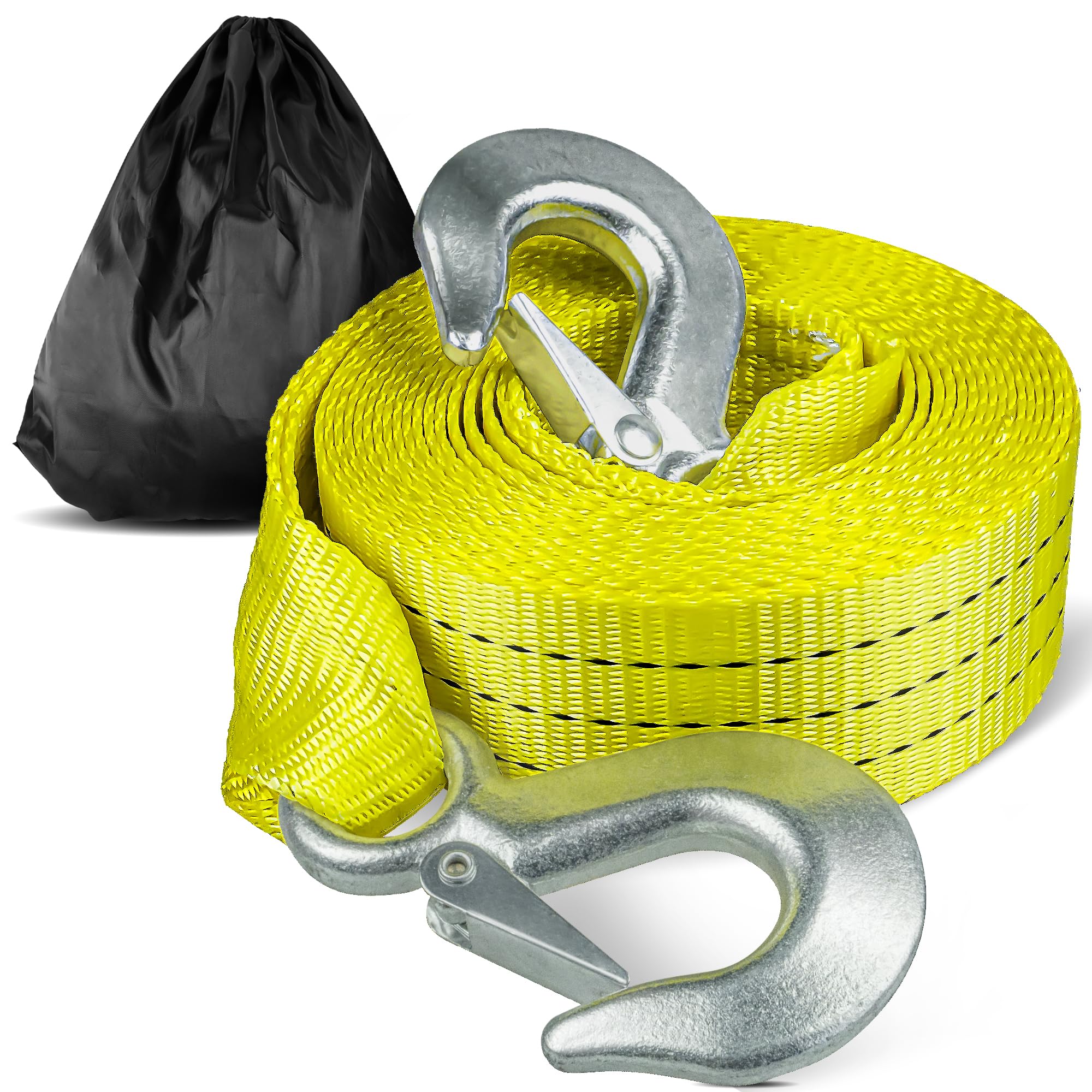 Digank Tow Strap with Hooks 2   x20 15,000 LBS, Tow Rope Metal Safety Hooks, Car Heavy Duty Recovery Rope for Trailers, Securing