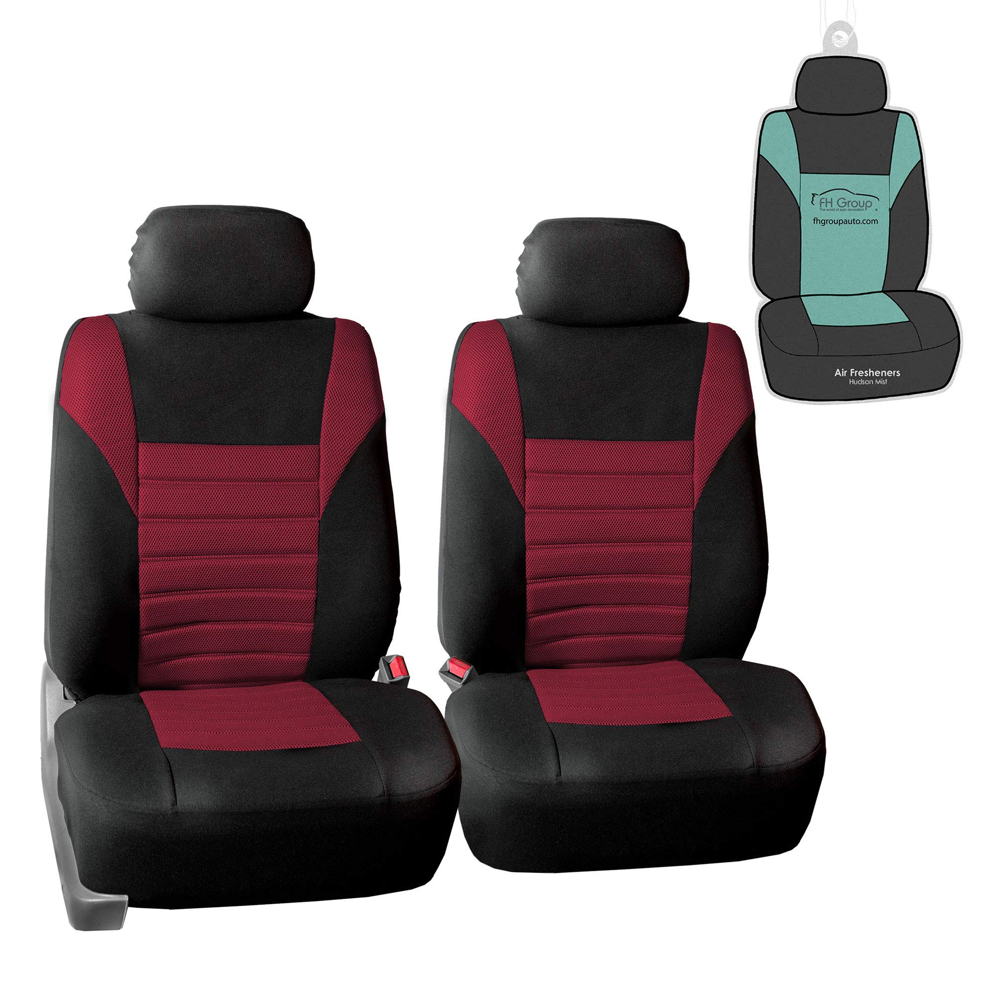FH Group Car Seat Covers Premium 3D Air Mesh Front Pair Set Airbag Compatible Burgundy and Black Automotive Seat Covers Universa