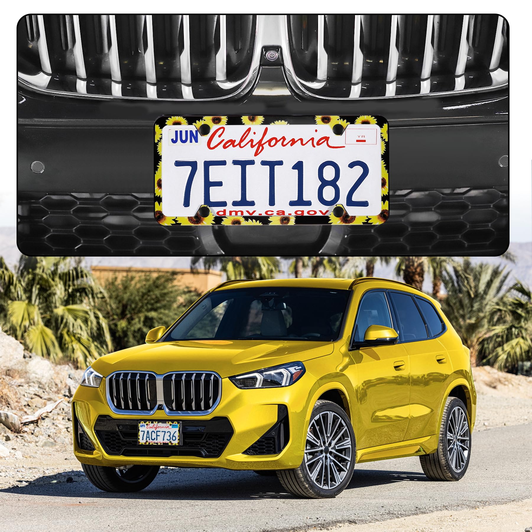 Livtee Flower License Plate Frames, 4 Holes Stainless Steel License Plate Covers, 2Pcs Car License Plate Holder, Automotive Exte