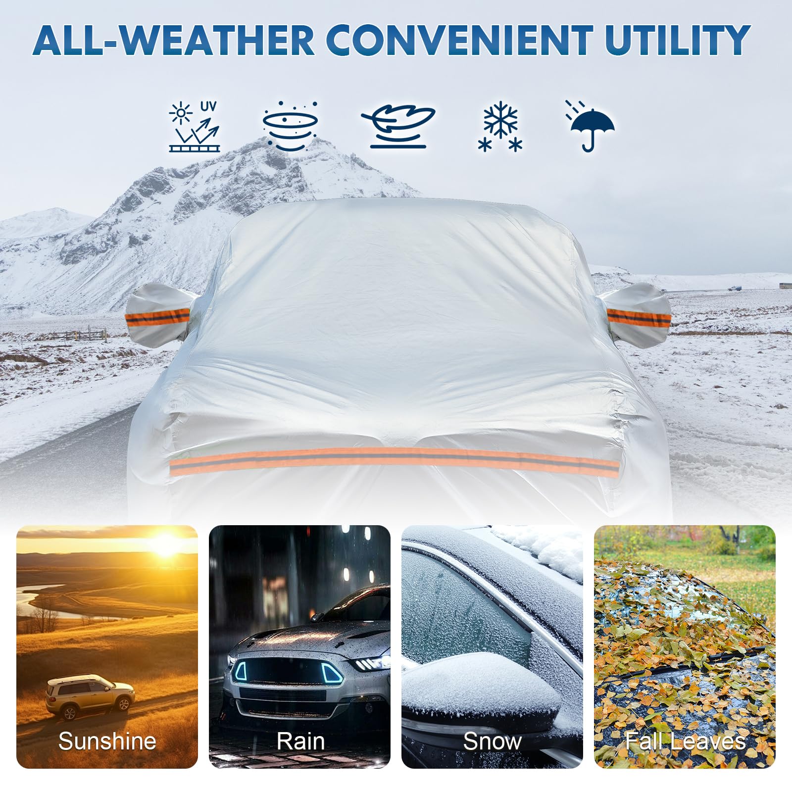 KEYOOG Fit for 198''-208'' Length SUVs, 6-Layer Full Car Cover is All-Weather Waterproof, Universal in All Seasons, Snow Prevent