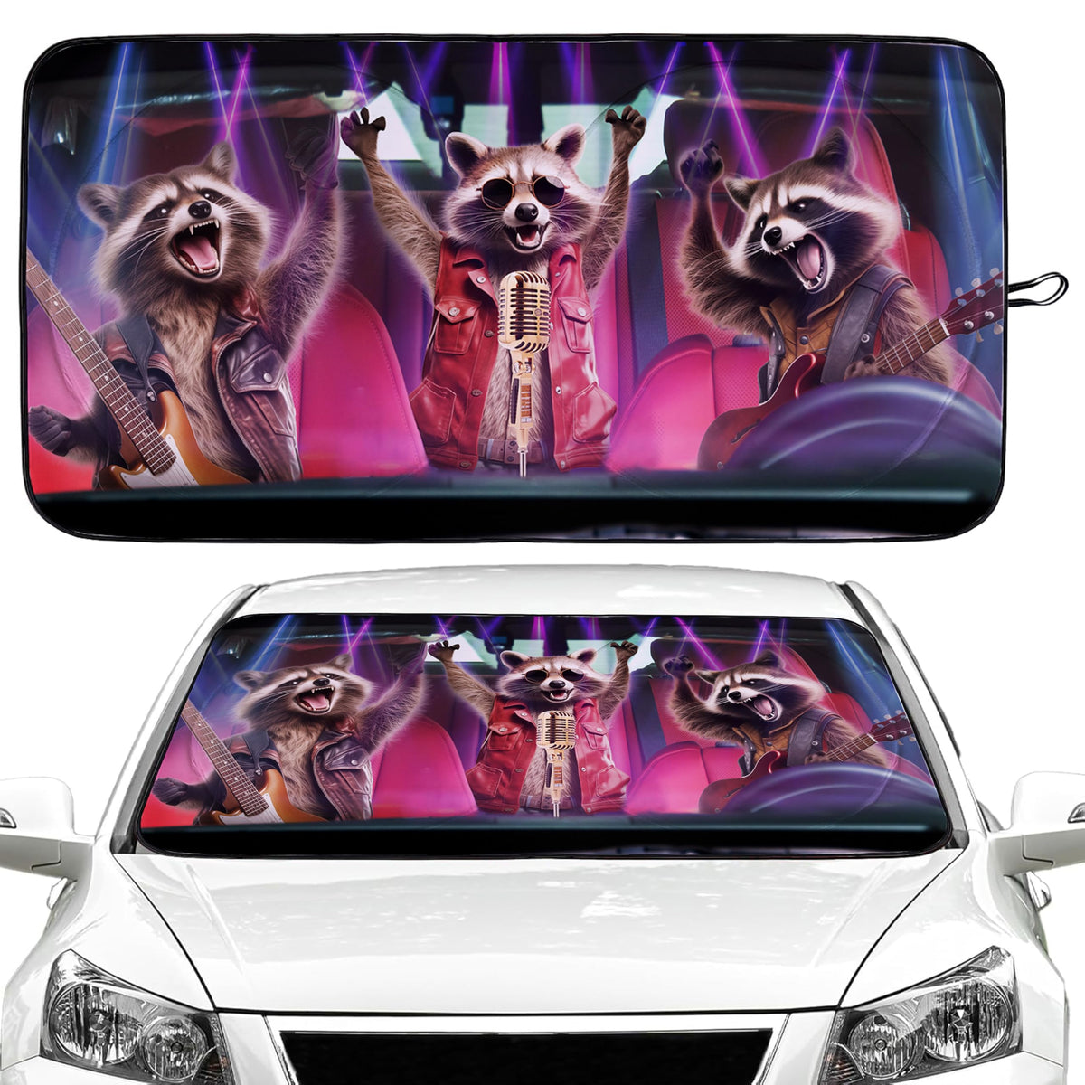 Funny Raccoon Car Windshield Sun Shade Foldable Sunshade Front Window Cover Sun Visor Protector Accessories for Truck SUV (59x27
