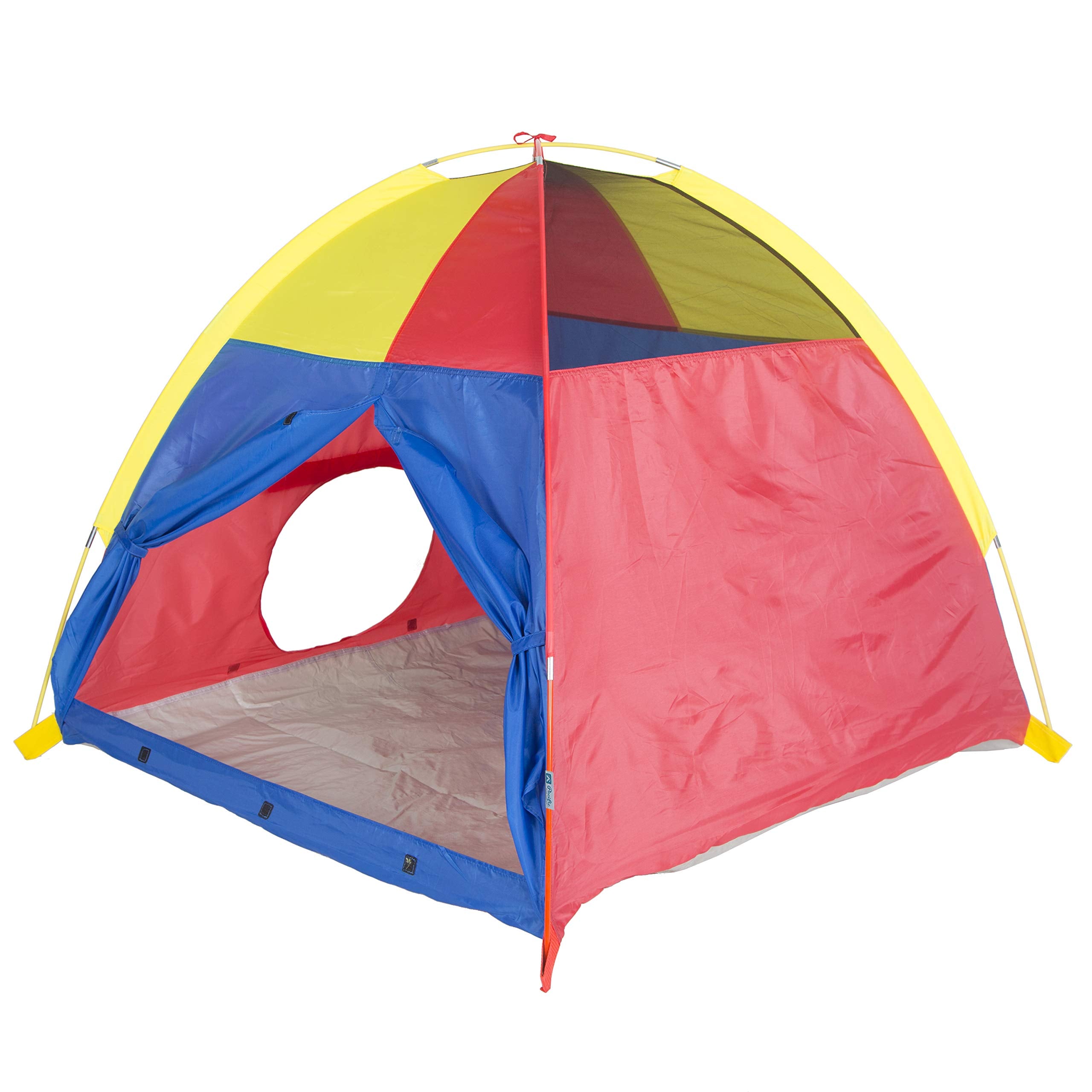 Pacific Play Tents 20414 Kids Hide-Me Dome Tent And Crawl Tunnel Combo For Indoor/Outdoor Play Red/Yellow/Blue Large