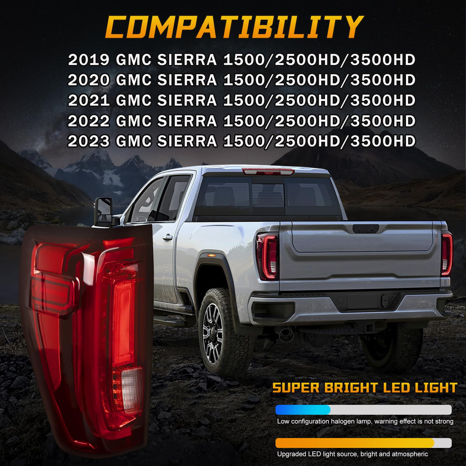 Qkvcx Led Tail Light Brake Rear Lamp Assembly Left Driver Side Compatible With 2019-2023 Gmc Sierra 1500/2500Hd/3500Hd Replace 86820473