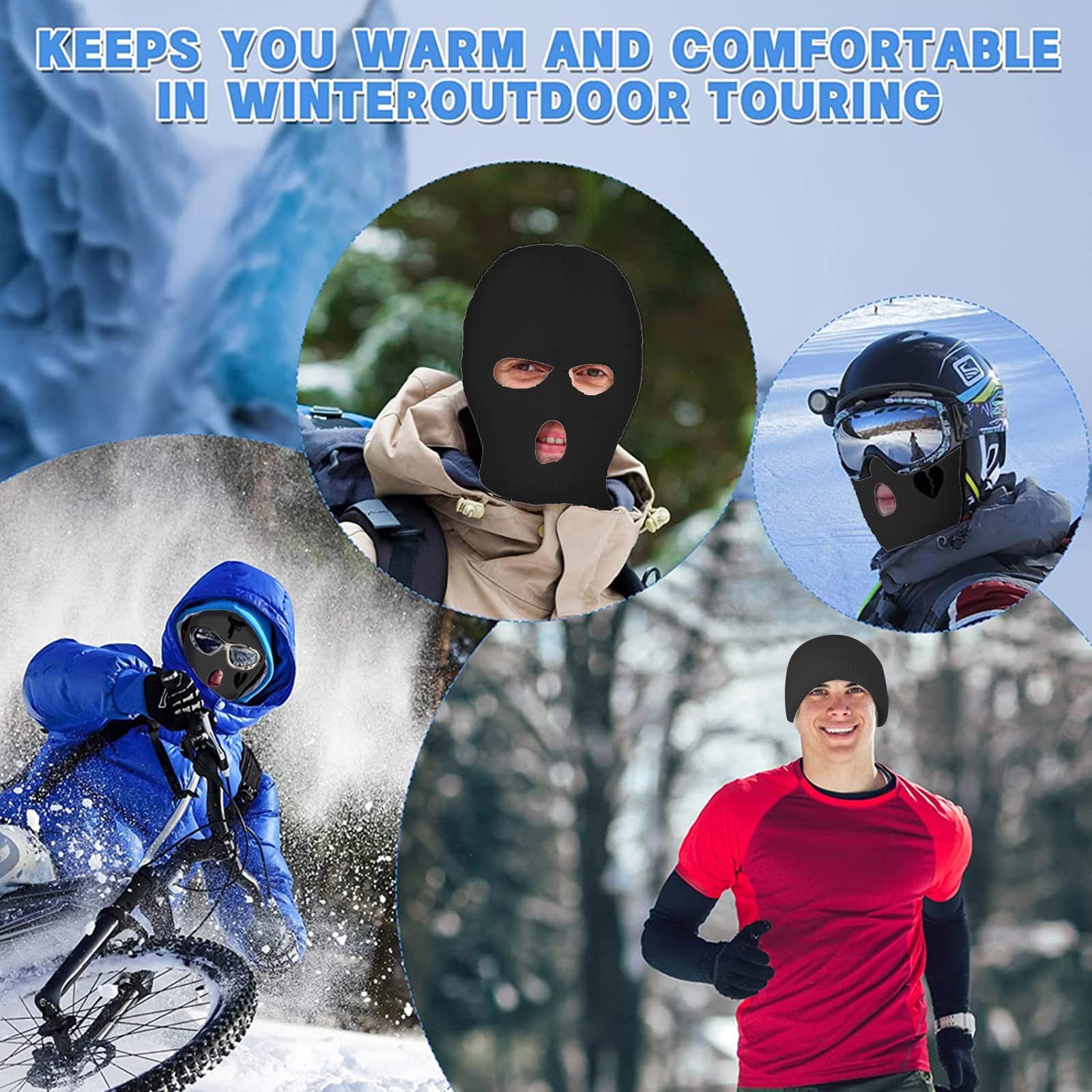 3 Holes Balaclava Ski Mask, Thin Three Holes Full Face Mask for Motorcycle Bike Hunting Cycling Cap Ski (US, Alpha, One Size, 2