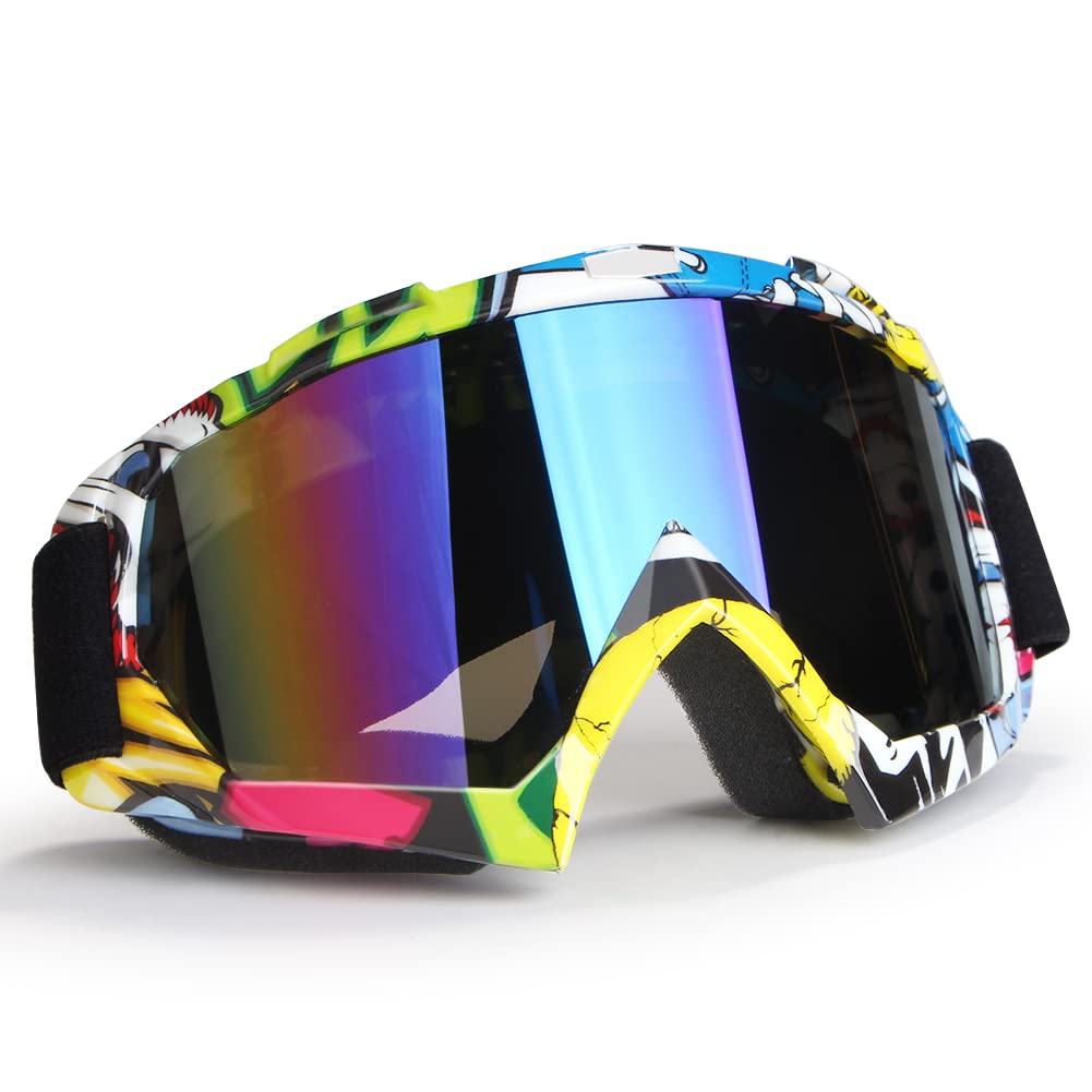 Dirt Bike Goggles Motorcycle Riding Goggles Atv Goggles Motocross Goggles Utv Helmet Goggles Off-Road Mx Goggles Uv400 Anti-Fog Scratch Dustproof Windproof Men Women Adult Youth Kid Color Len(Yellow)