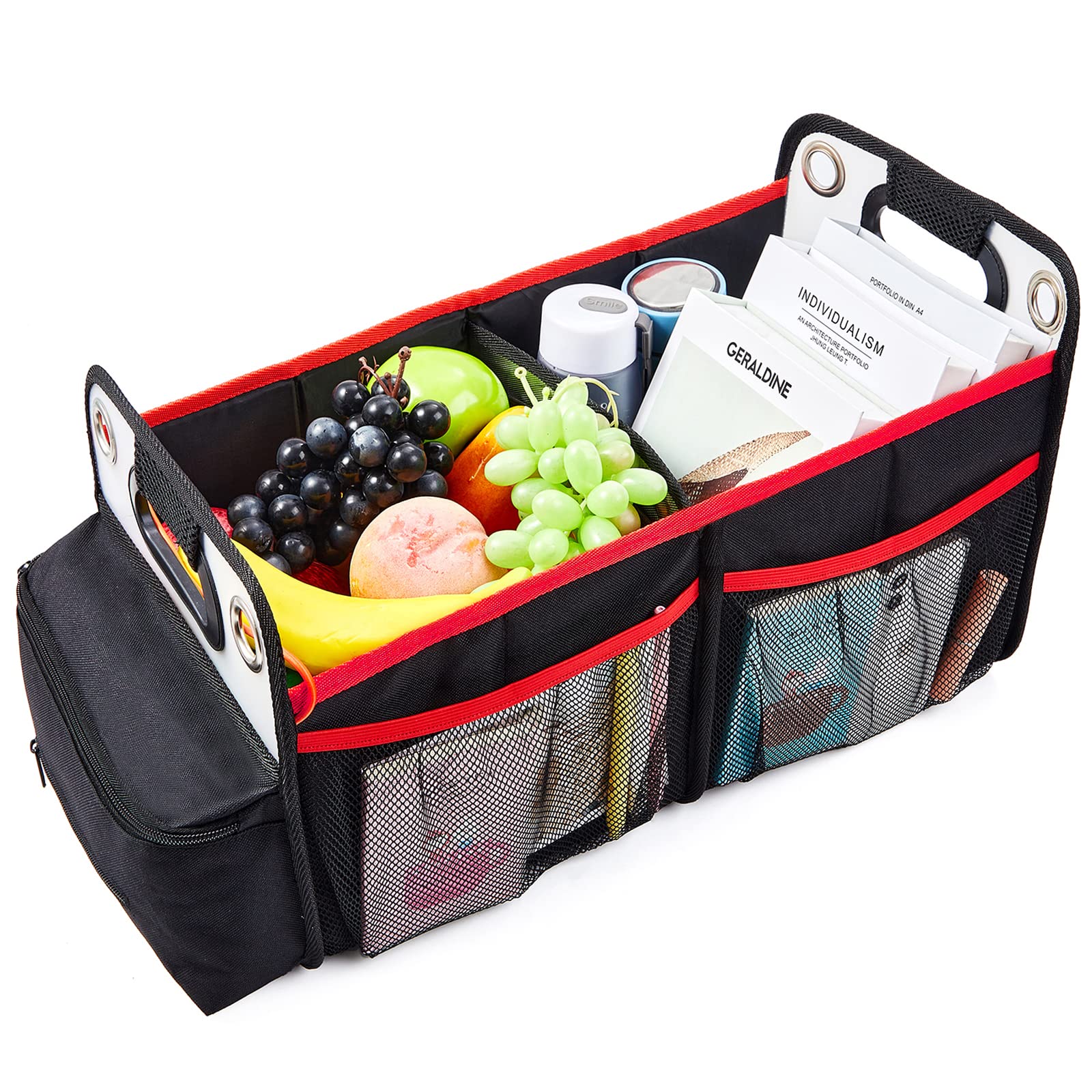 Covax Car Trunk Organizer, Collapsible Back Seat Storage With Insulated Drinks Holder, Water Resistant Backseat Organizer For Di