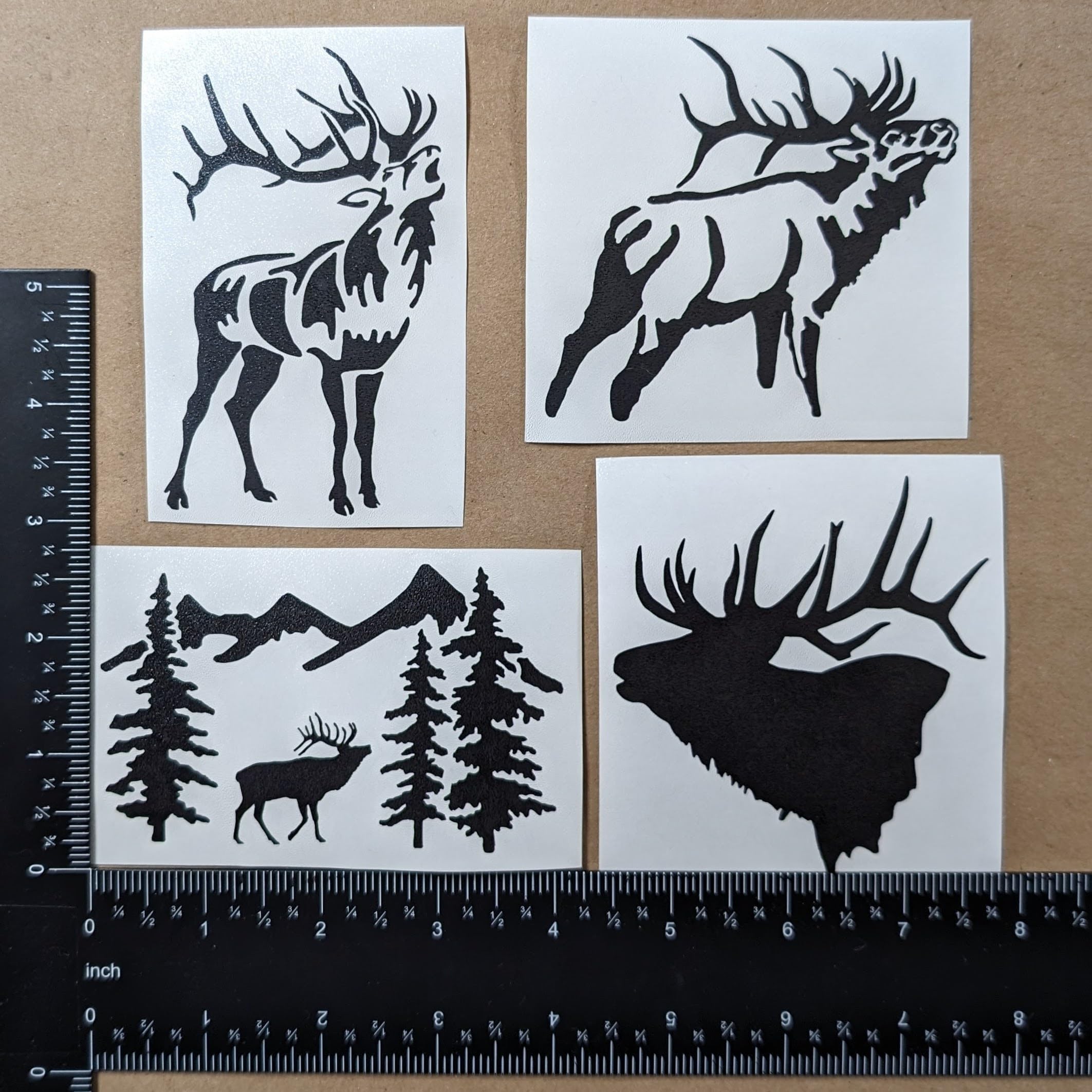 Elk Deals 4 Pack: Bulging Elk, Detailed Elk, Elk Head Silhouette, Elk In Trees (Black, Small ~3.5'')