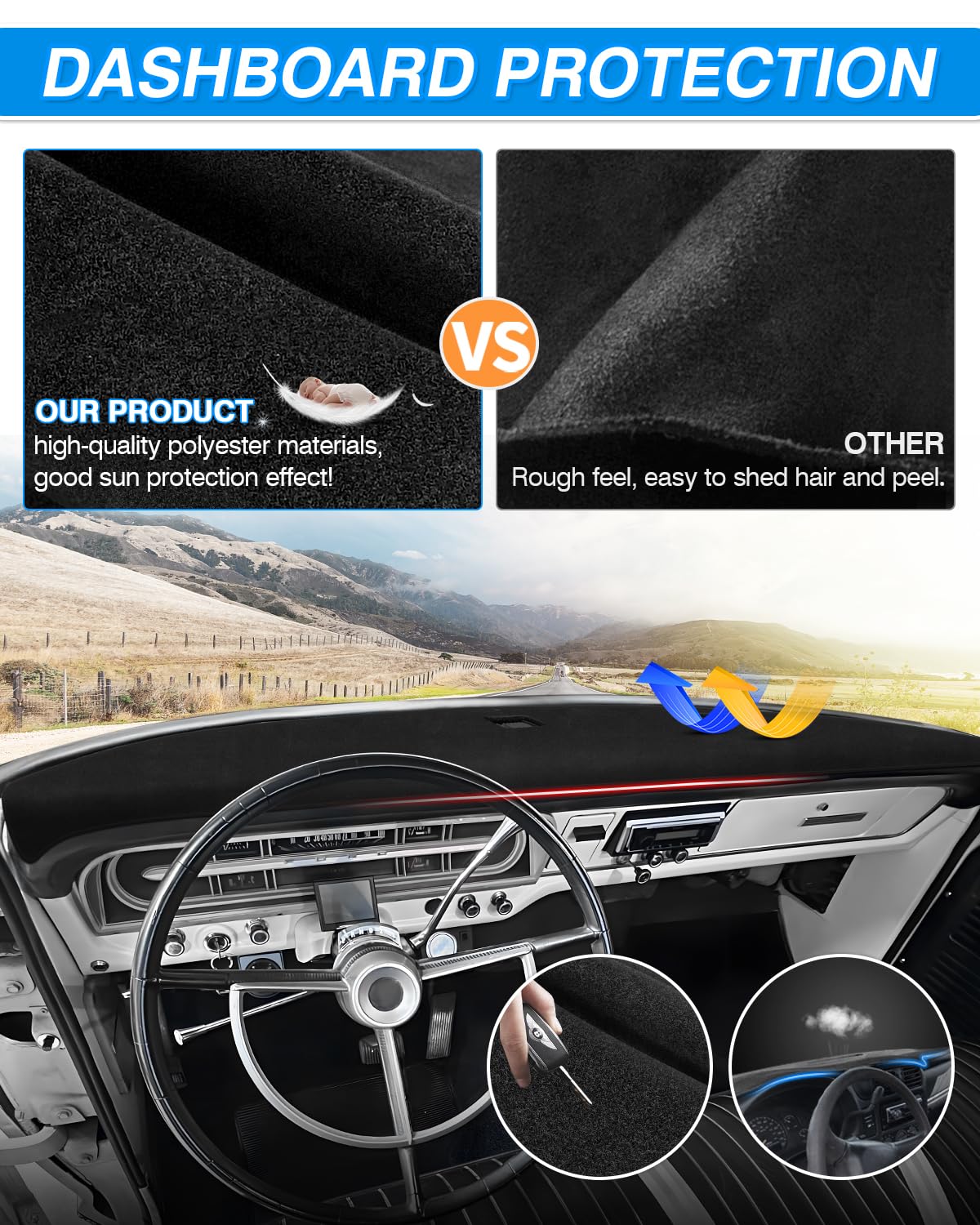 Cartist Dash Cover Compatible with Ford F100/ F250/ F350 Pickup Truck 1967-1972 Dashboard Cover Mat Non-Slip Carpet Sunshield Gl