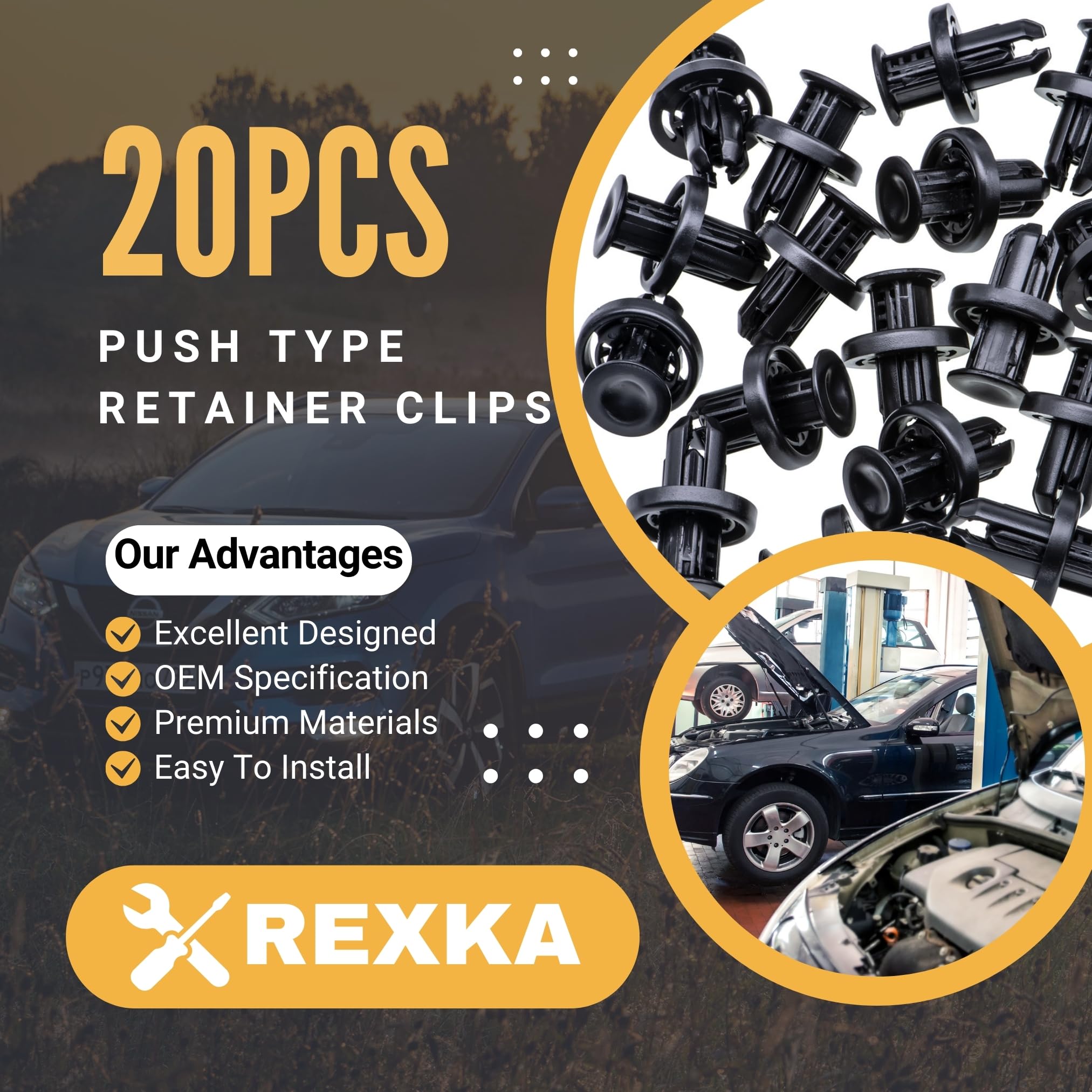 Rexka 20Pcs Fastener Rivet, Rear Front Bumper Cover Fender Grille Under Cover Push-Type Retainer Clip Compatible With Honda Acur