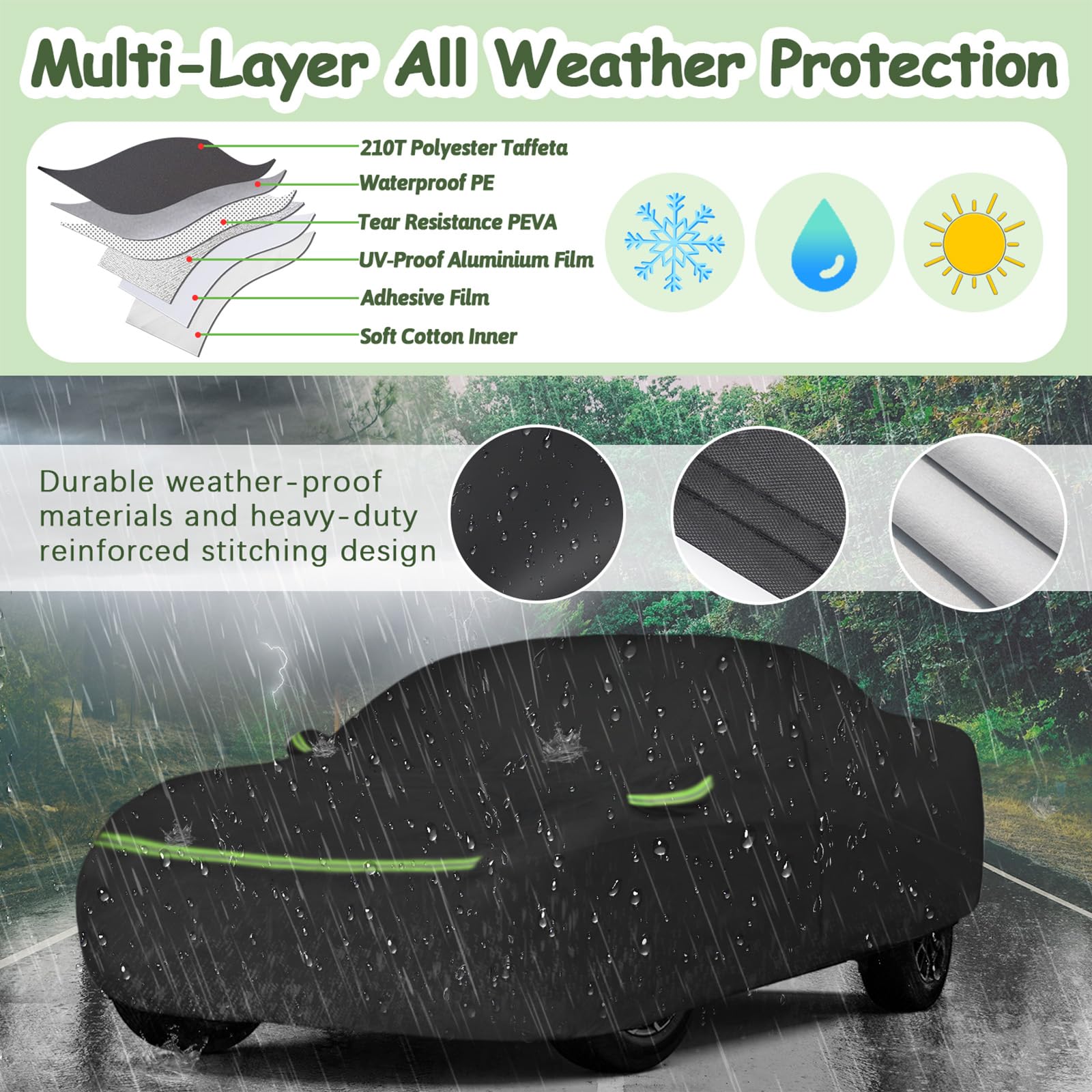 for 2010-2025 Chevy Camaro Waterproof Car Covers, 210T All Weather Protection Full Car Cover with Windproof Gust Strap and Zippe