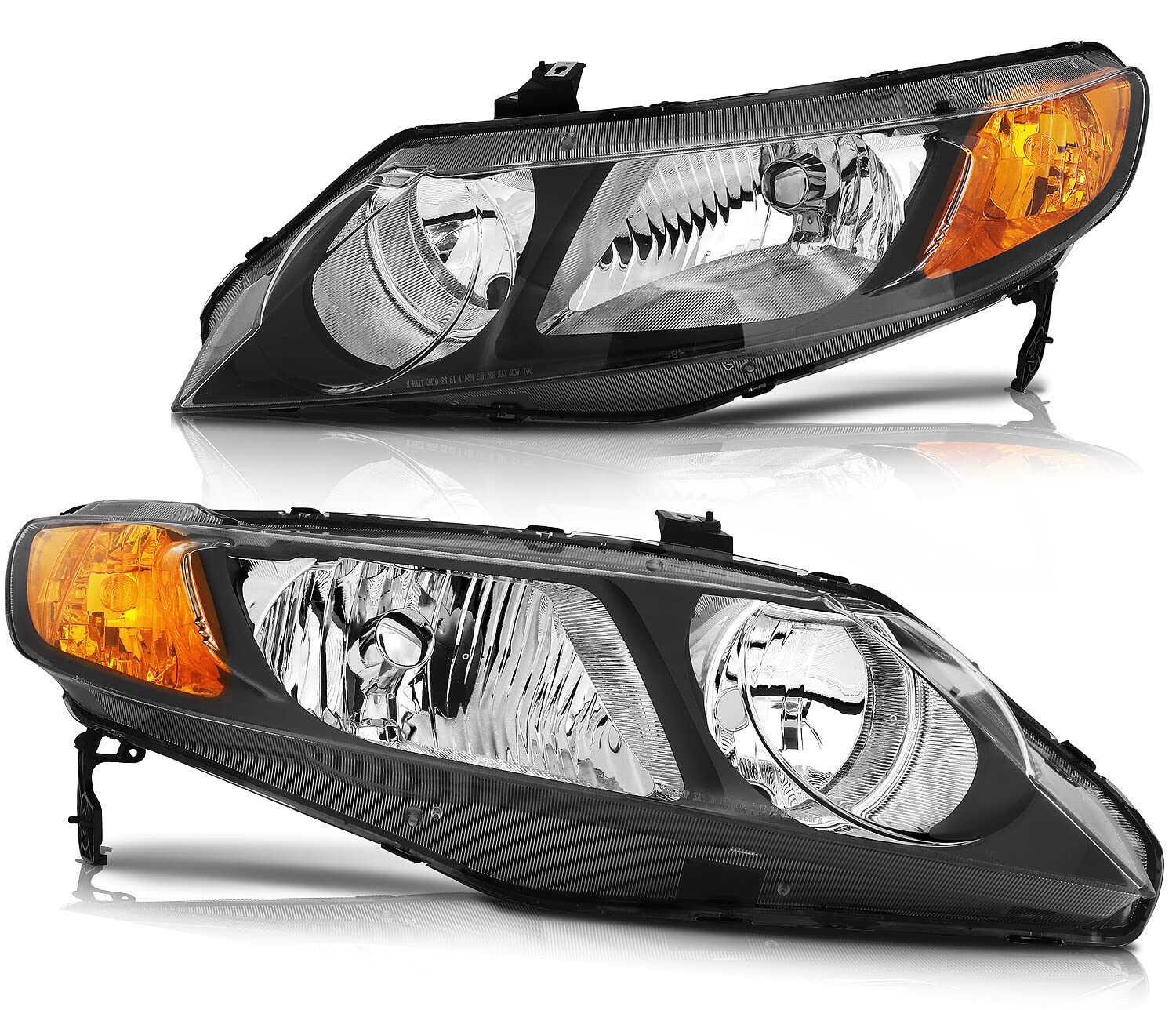 LSAILON Headlight Assembly Replacement Fit For Honda Civic 2006-2011 Black Housing Amber Reflector Clear Len Driver and Passenge