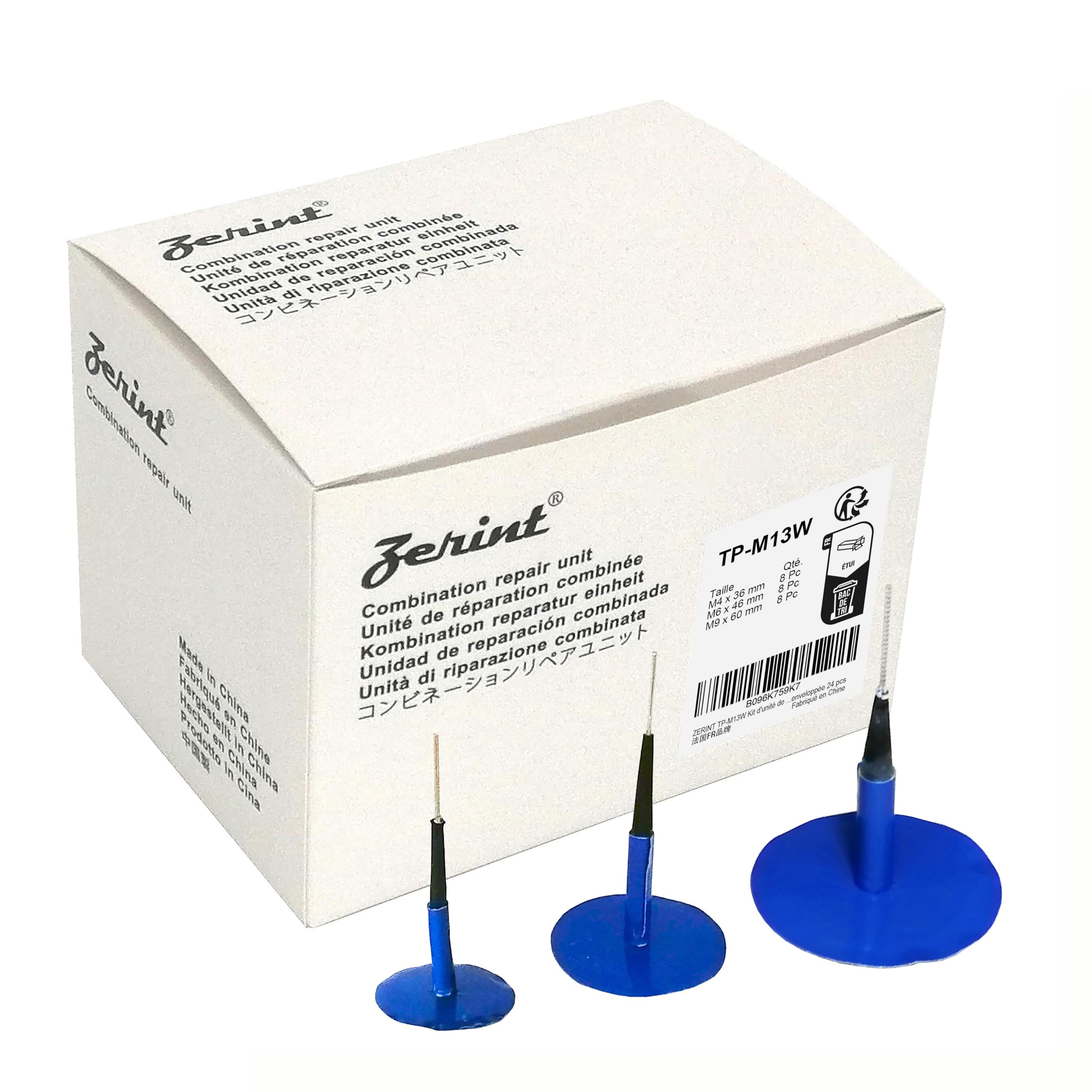 Zerint Tp-M13W Combination Repair Unit Kit, Tire Repair Patch Plug Kit 1/6'' X 1 3/8'', 1/4'' X 1 3/4'' And 3/8'' X 2 3/8'' Wrap