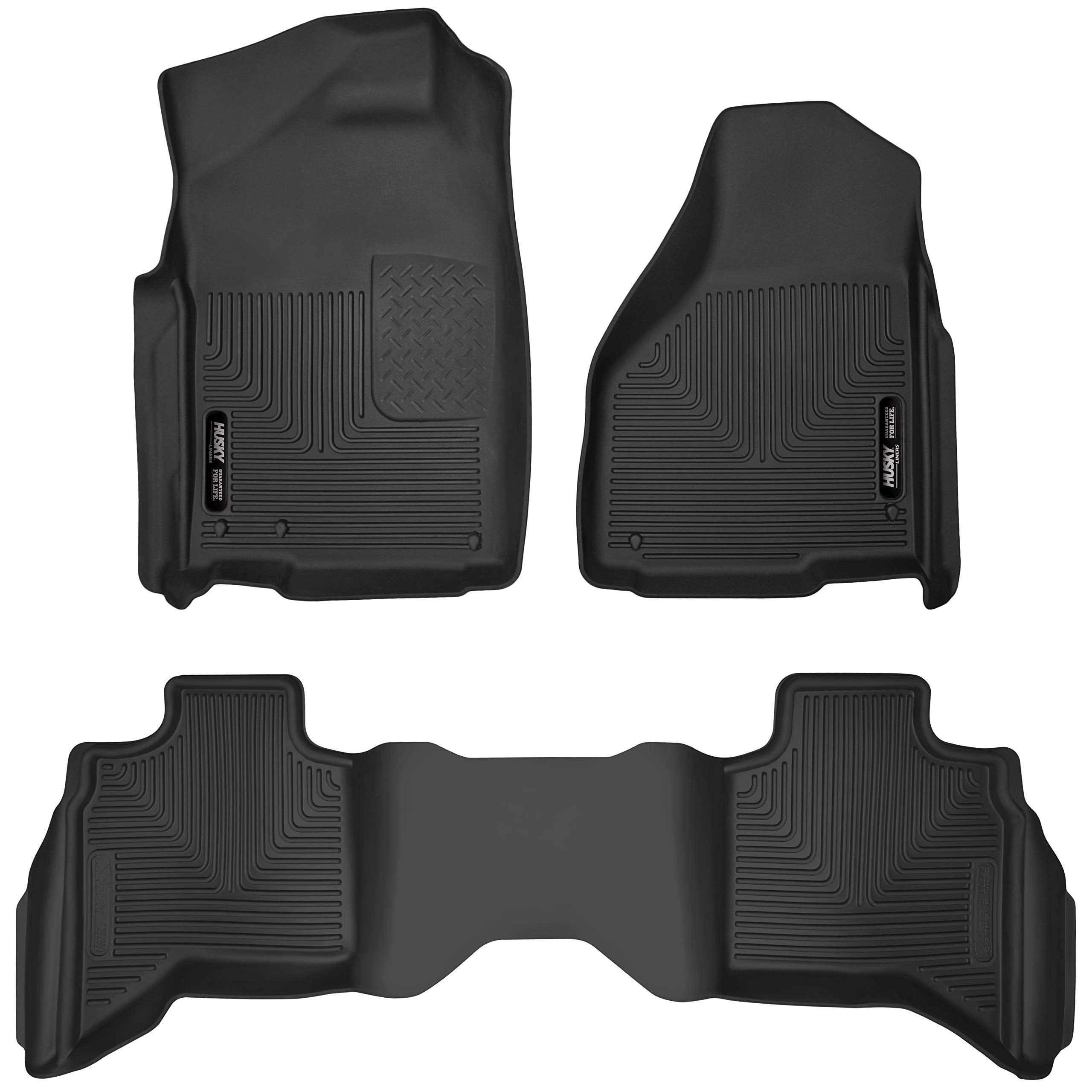 Husky Liners X-Act Contour Floor Mats | Fits 2009-2024 Ram 1500 (19-24 Classic Body Only) Quad Cab | Front & 2Nd Row, 3-Pc Black - 53628