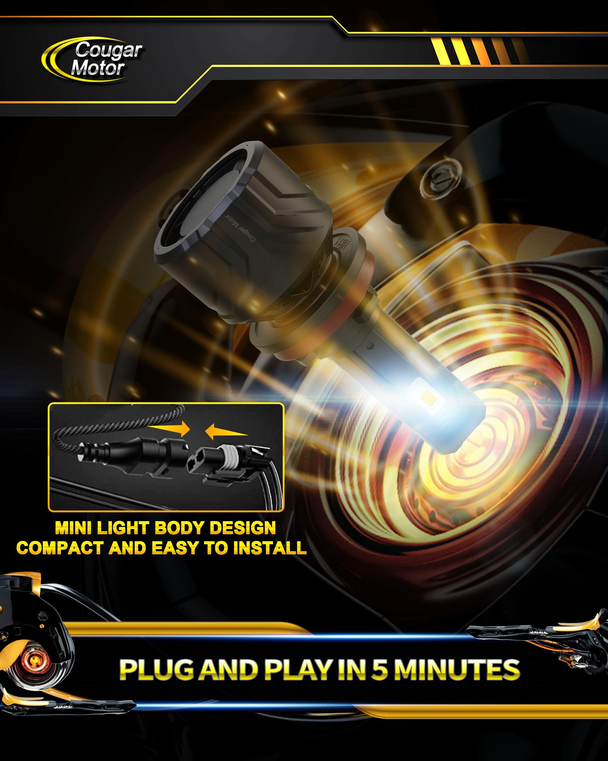 Cougar Motor 9005 H11 Bulbs, Hb3 H8 H9 Fog Lights Combo(2 Sets) 6500K White Non-Polarity Fog Bulb Or Off-Road Use Plug And Play