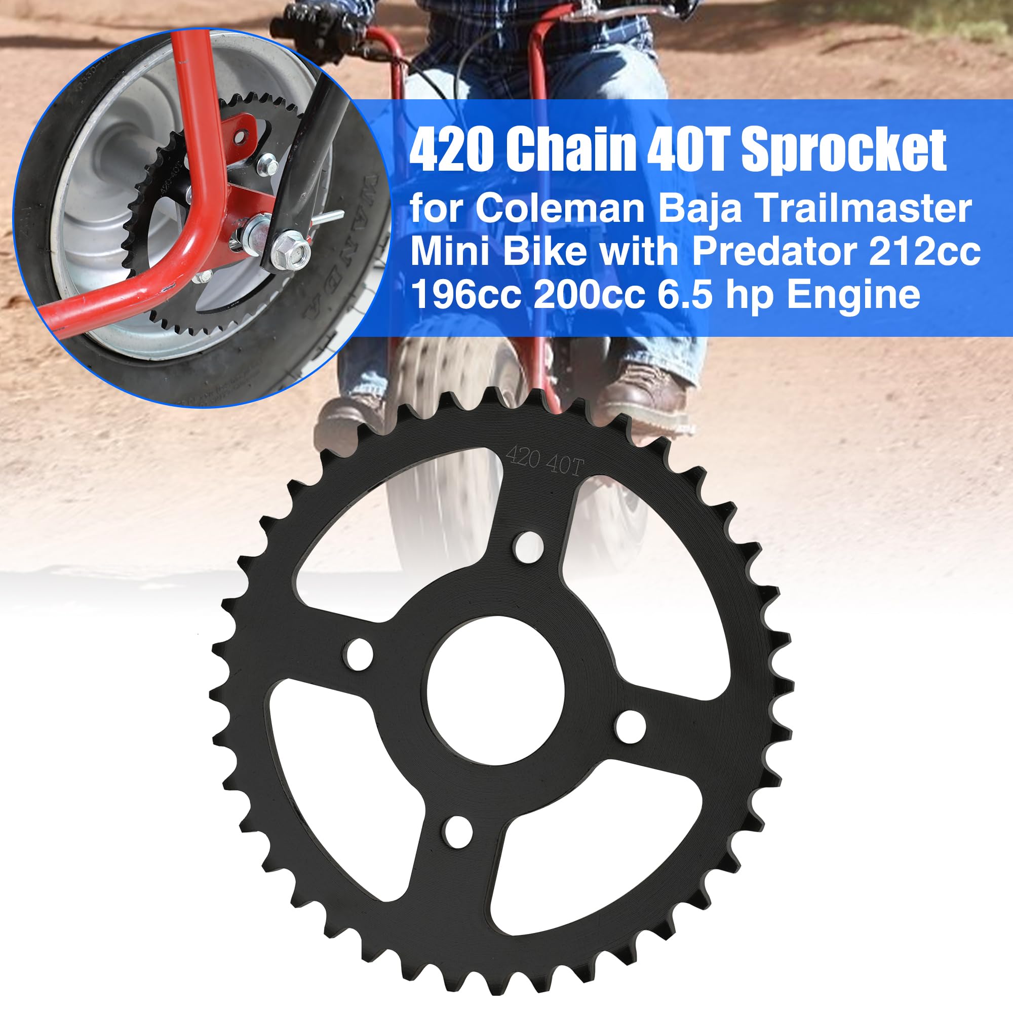 YOXUFA 40/41/420 Chain 40T Tooth Mini Bike Sprocket 40mm Bore for Coleman BT200X CT200U CT200U-EX Baja Warrior TrailMaster Massi