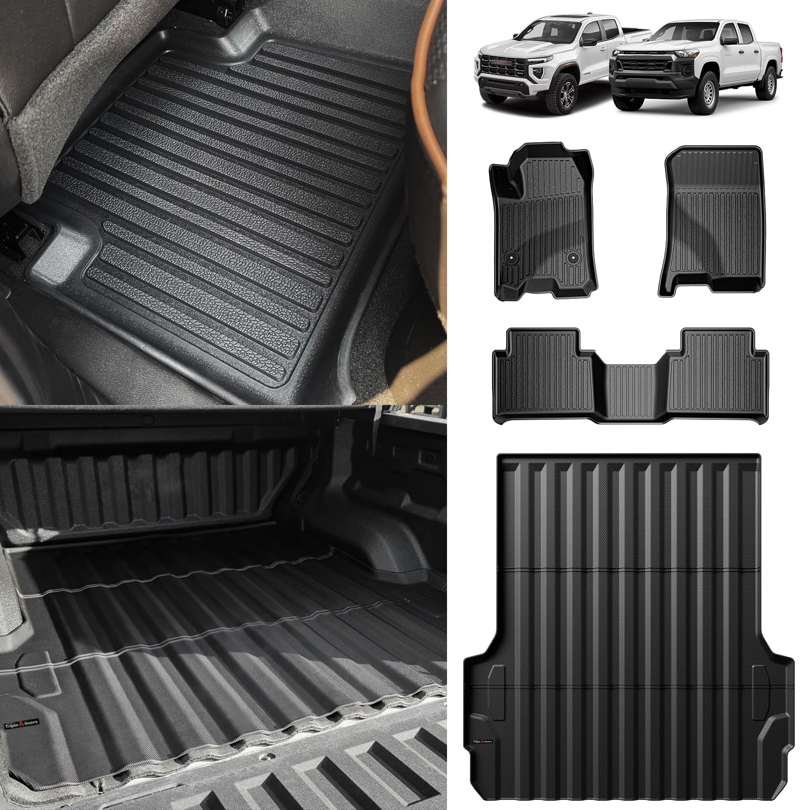 Triplealiners For 2023 2024 2025 Colorado & Canyon Truck Bed Mat And Floor Mats Front Rear Full Set Liners All Weather Tpe Acces
